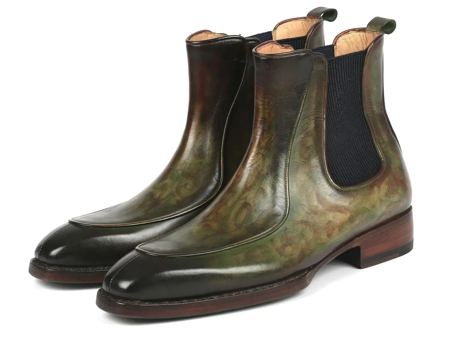 Paul Parkman Chaussures Bottes Chelsea pour Hommes Peintes à la Main par Paul Parkman avec Goodyear Welted en Vert