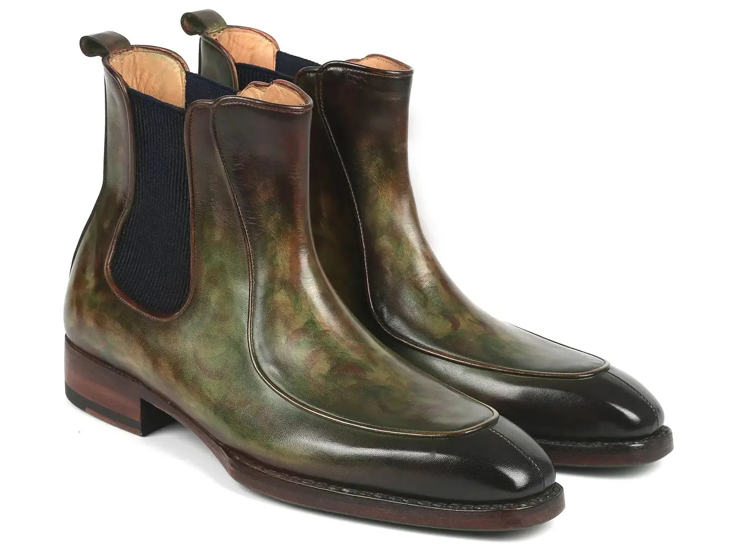 Paul Parkman Chaussures Bottes Chelsea pour Hommes Peintes à la Main par Paul Parkman avec Goodyear Welted en Vert