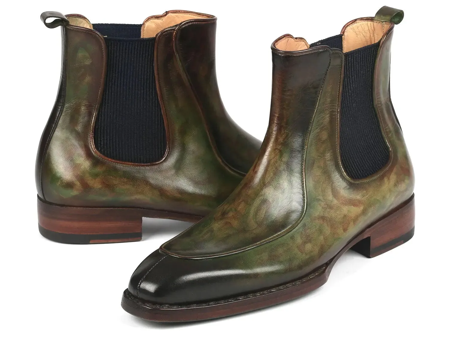 Paul Parkman Chaussures Bottes Chelsea pour Hommes Peintes à la Main par Paul Parkman avec Goodyear Welted en Vert