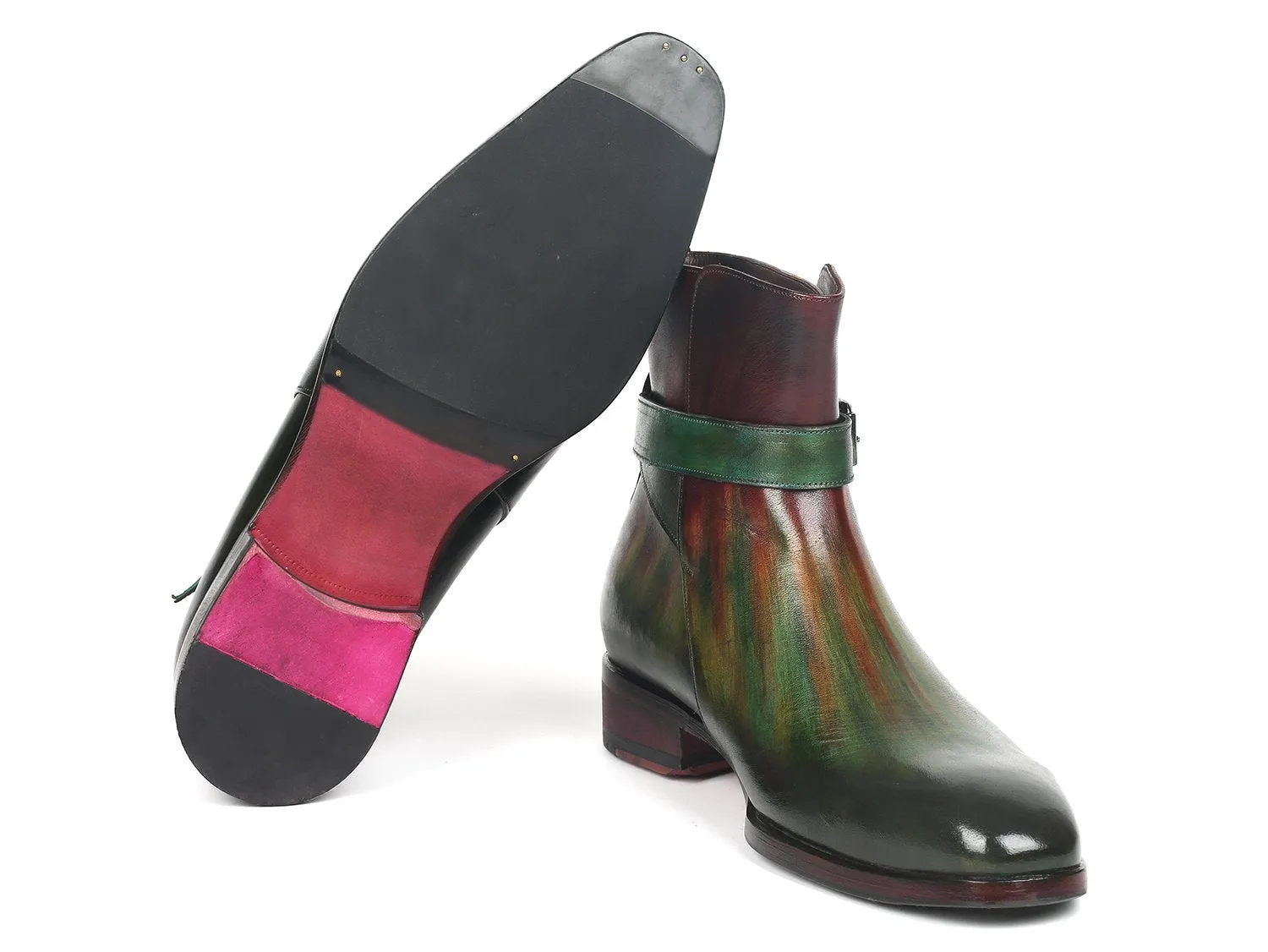 Paul Parkman Chaussures Bottes Jodhpur pour Homme en Vert & Bordeaux