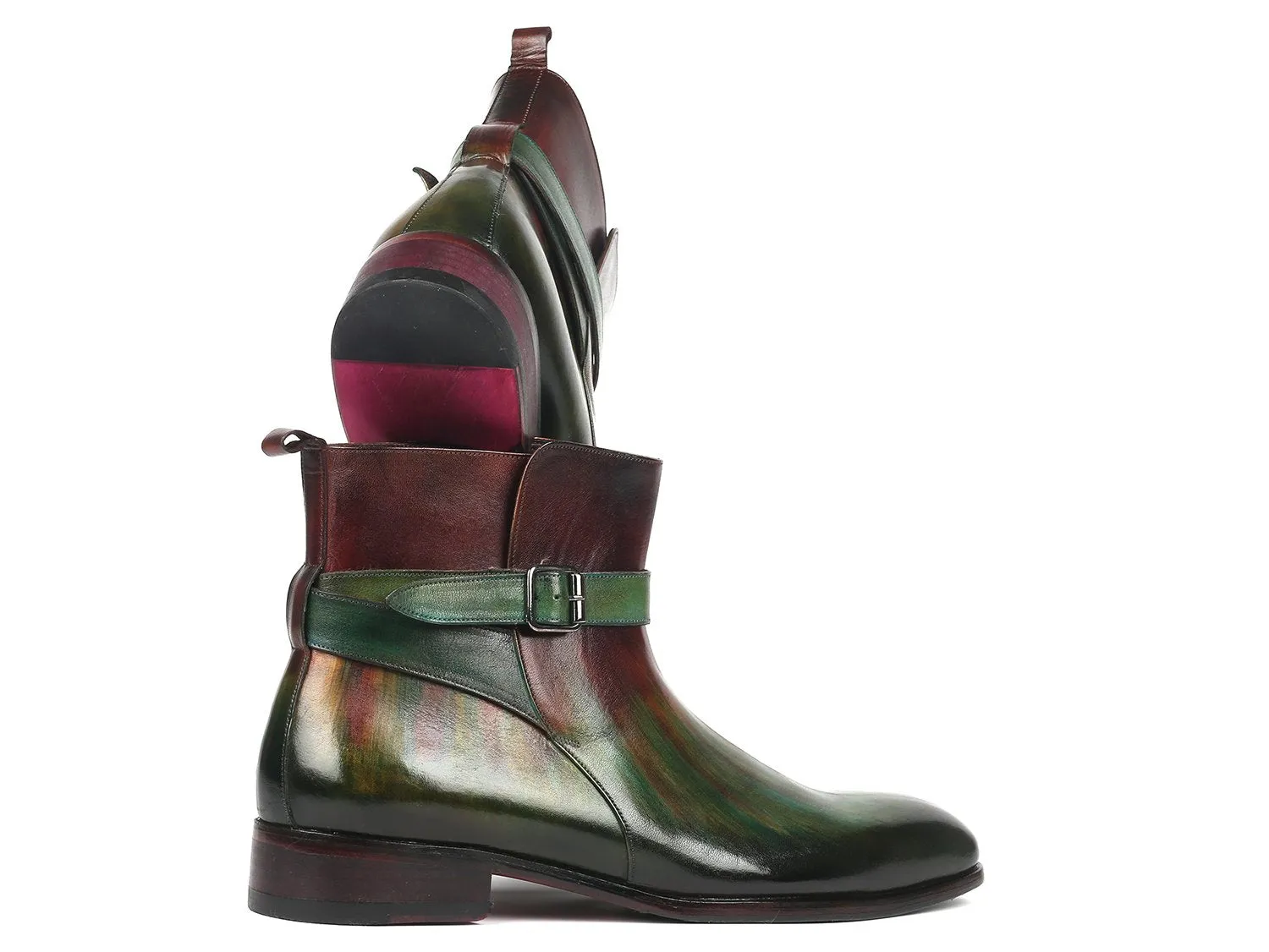 Paul Parkman Chaussures Bottes Jodhpur pour Homme en Vert & Bordeaux