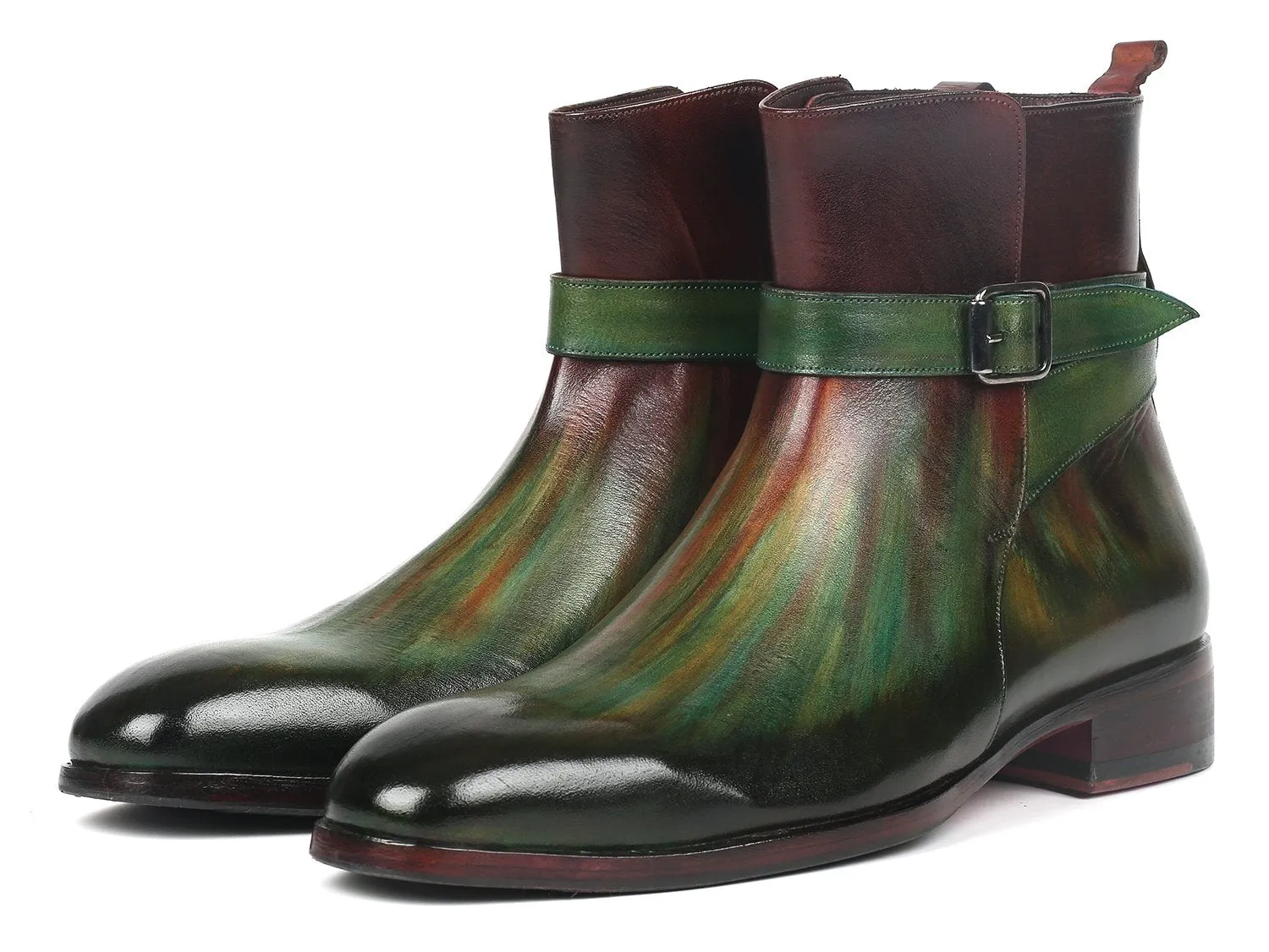 Paul Parkman Chaussures Bottes Jodhpur pour Homme en Vert & Bordeaux