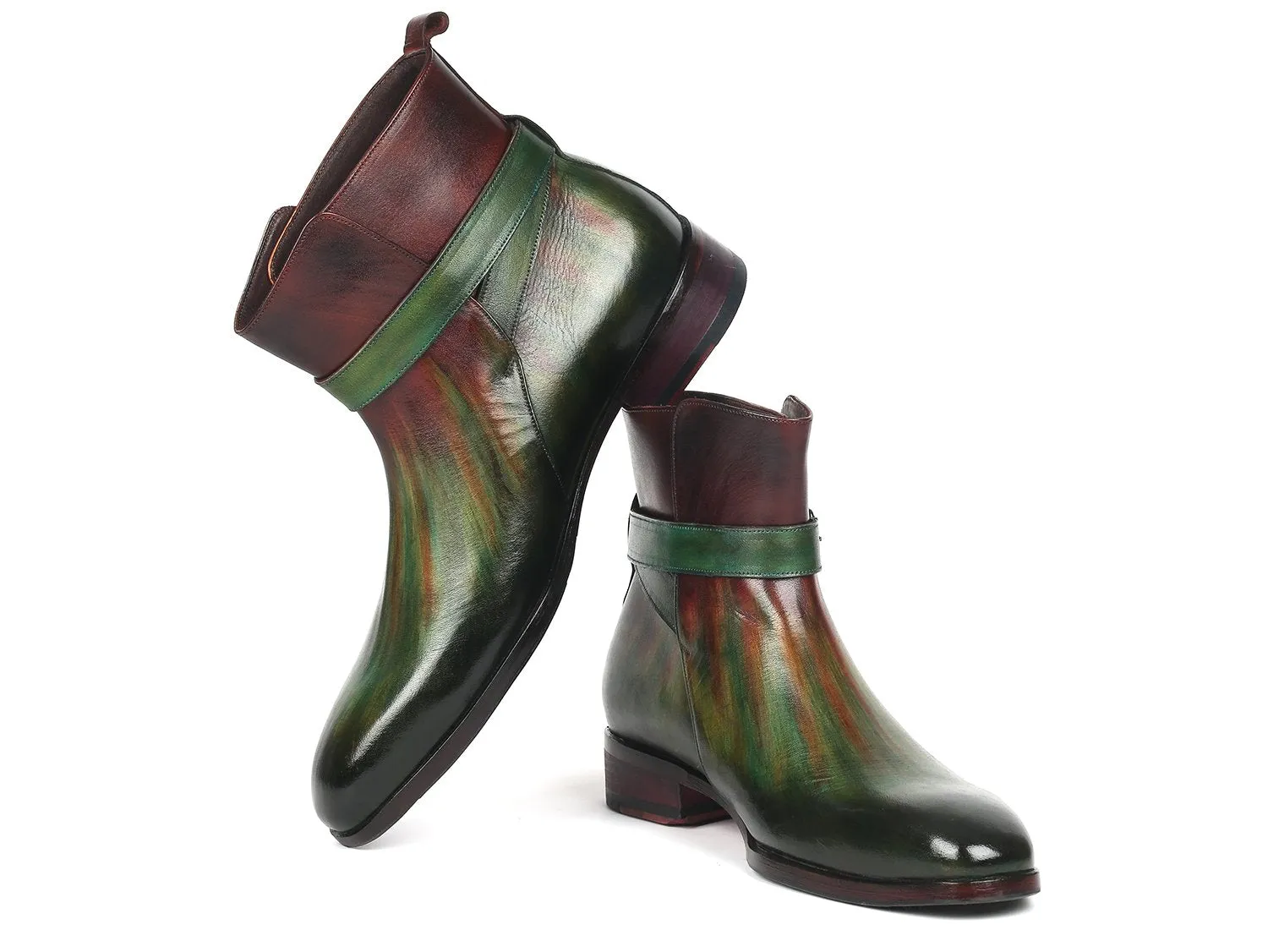 Paul Parkman Chaussures Bottes Jodhpur pour Homme en Vert & Bordeaux