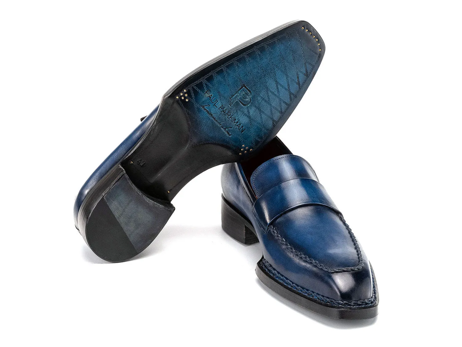 Paul Parkman Chaussures Paul Parkman Mocassins à Couture Norvégienne pour Hommes en Patine Bleue