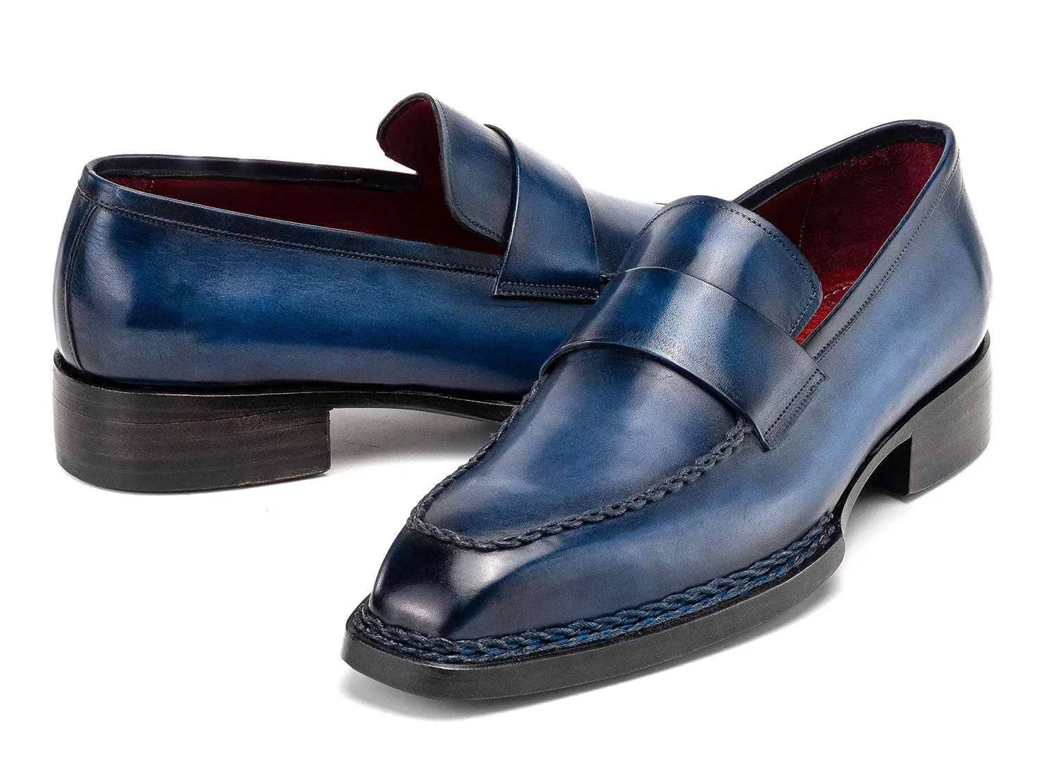 Paul Parkman Chaussures Paul Parkman Mocassins à Couture Norvégienne pour Hommes en Patine Bleue