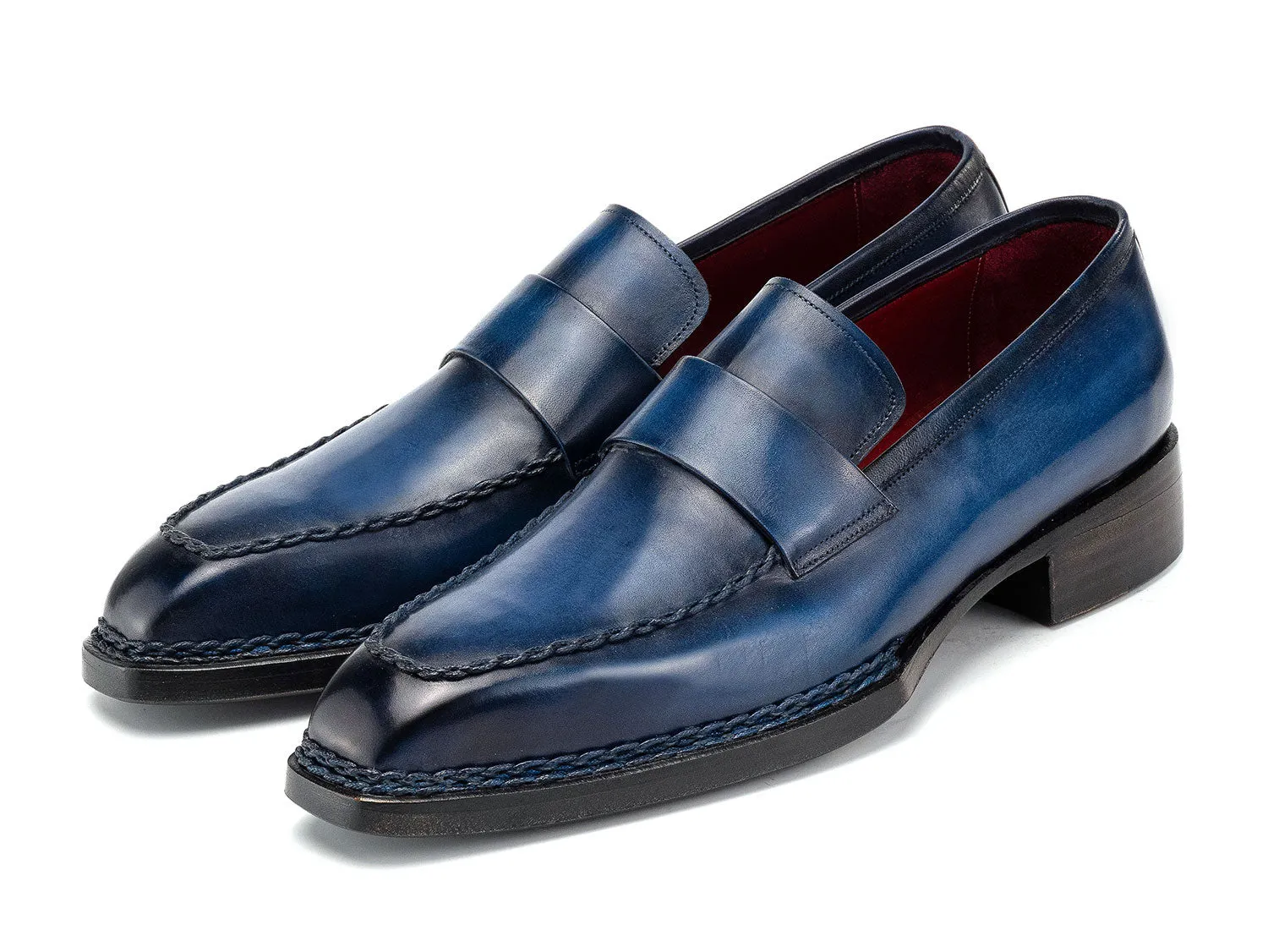 Paul Parkman Chaussures Paul Parkman Mocassins à Couture Norvégienne pour Hommes en Patine Bleue