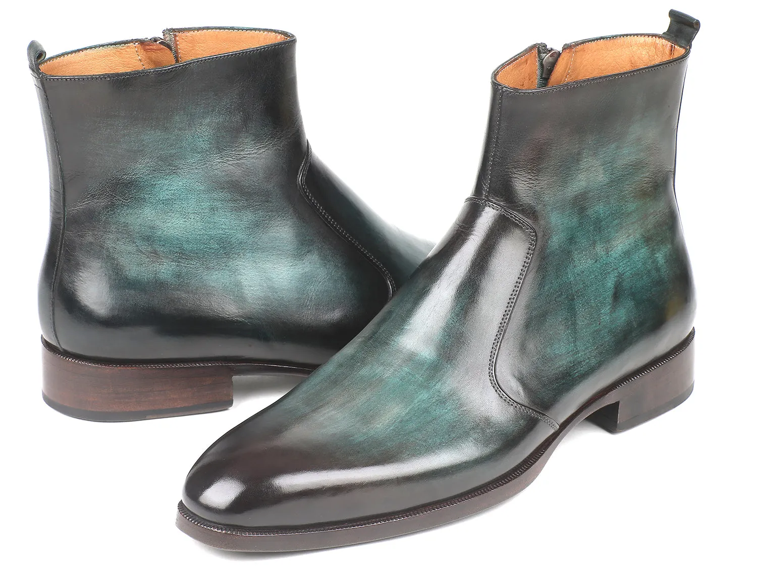 Paul Parkman Chaussures Bottes Homme à Fermeture Éclair Latérale en Turquoise Brillant