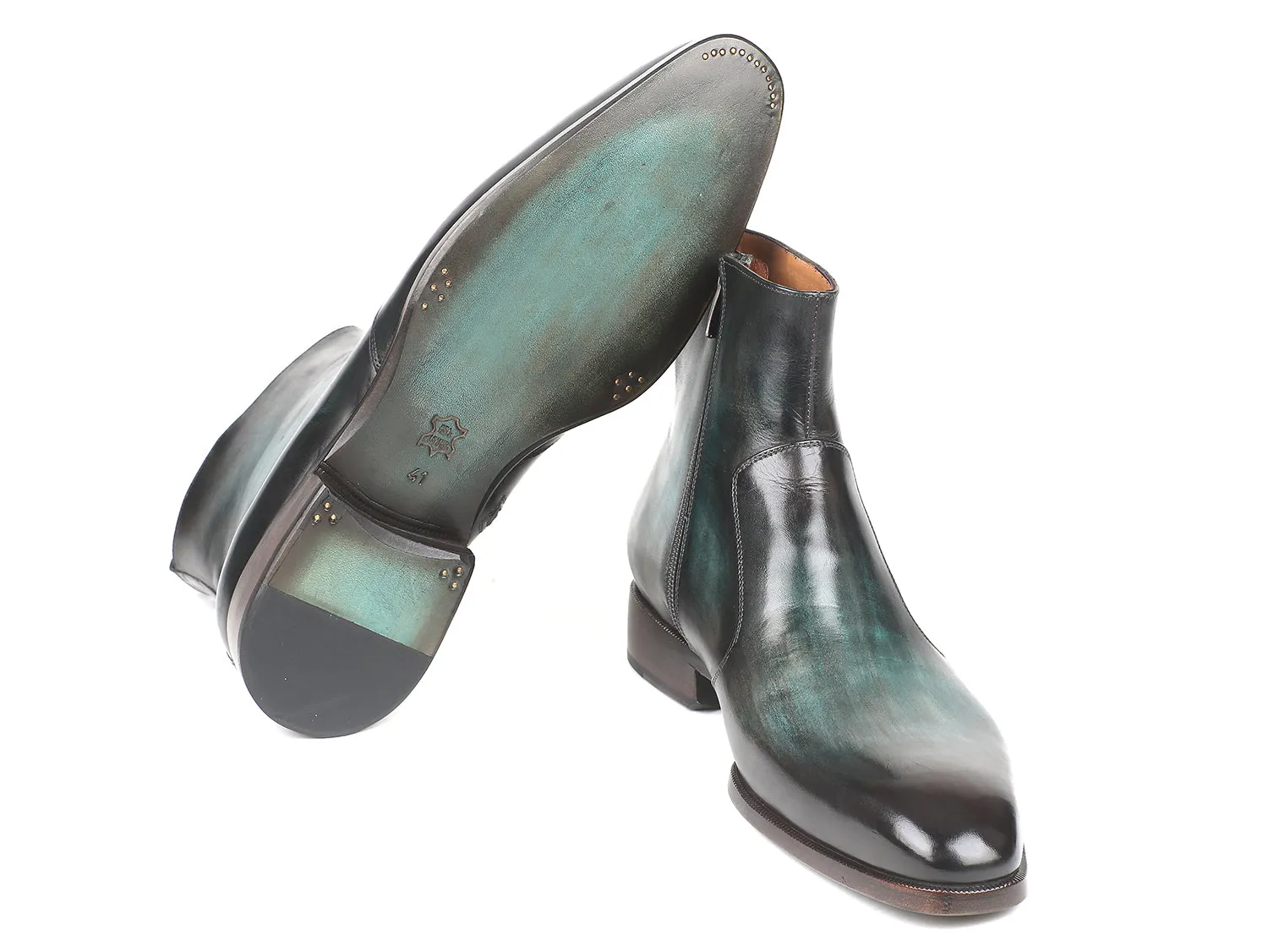 Paul Parkman Chaussures Bottes Homme à Fermeture Éclair Latérale en Turquoise Brillant