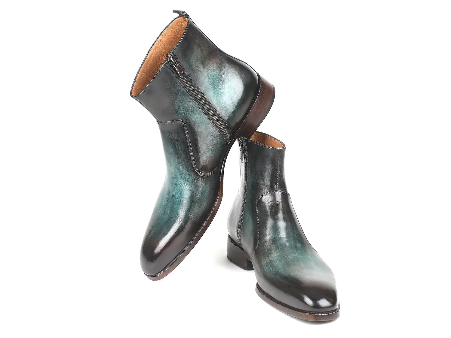 Paul Parkman Chaussures Bottes Homme à Fermeture Éclair Latérale en Turquoise Brillant