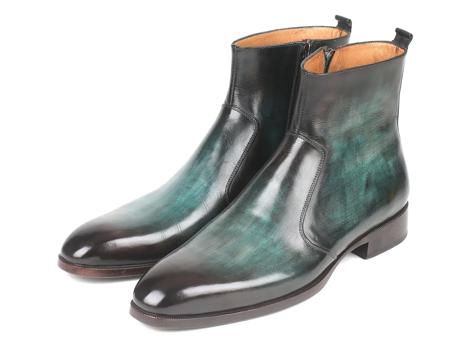 Paul Parkman Chaussures Bottes Homme à Fermeture Éclair Latérale en Turquoise Brillant