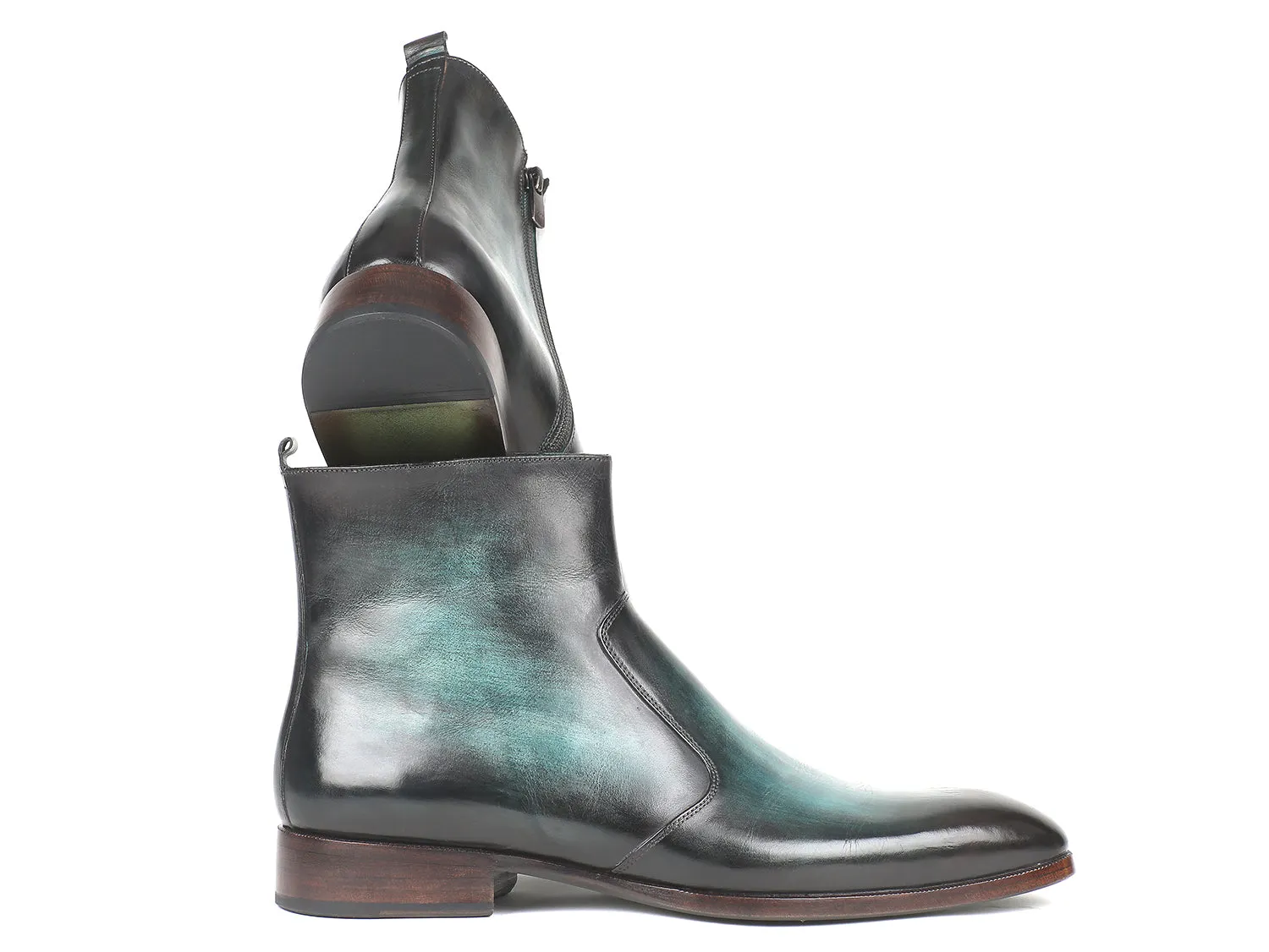 Paul Parkman Chaussures Bottes Homme à Fermeture Éclair Latérale en Turquoise Brillant