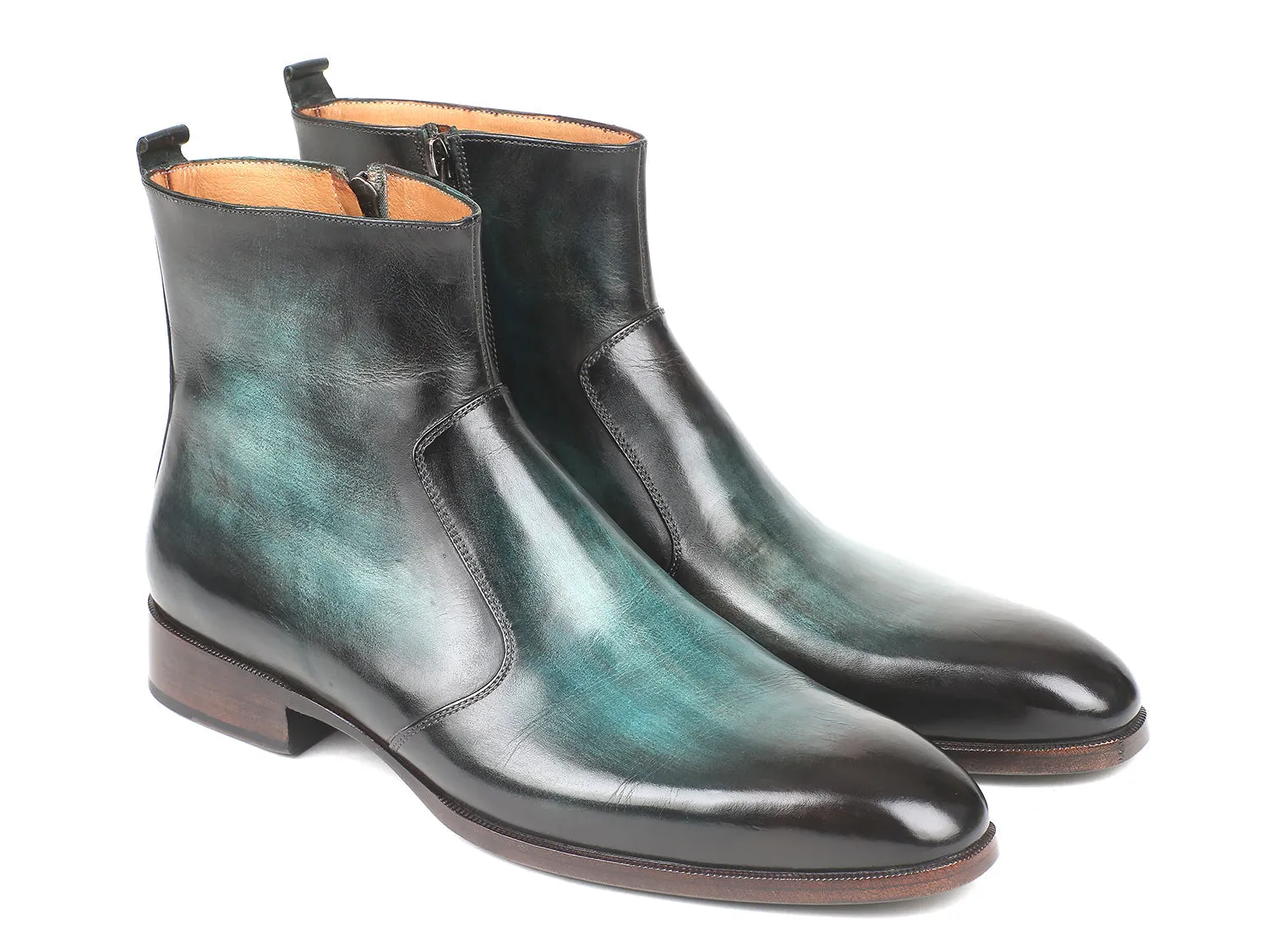 Paul Parkman Chaussures Bottes Homme à Fermeture Éclair Latérale en Turquoise Brillant