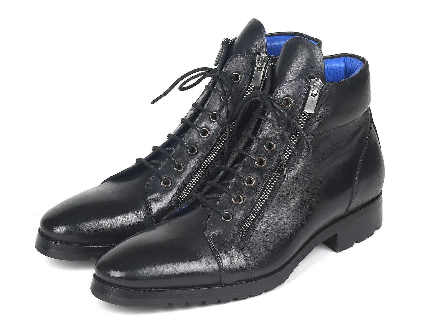 Paul Parkman Chaussures Bottes en cuir pour hommes avec fermeture éclair latérale en noir