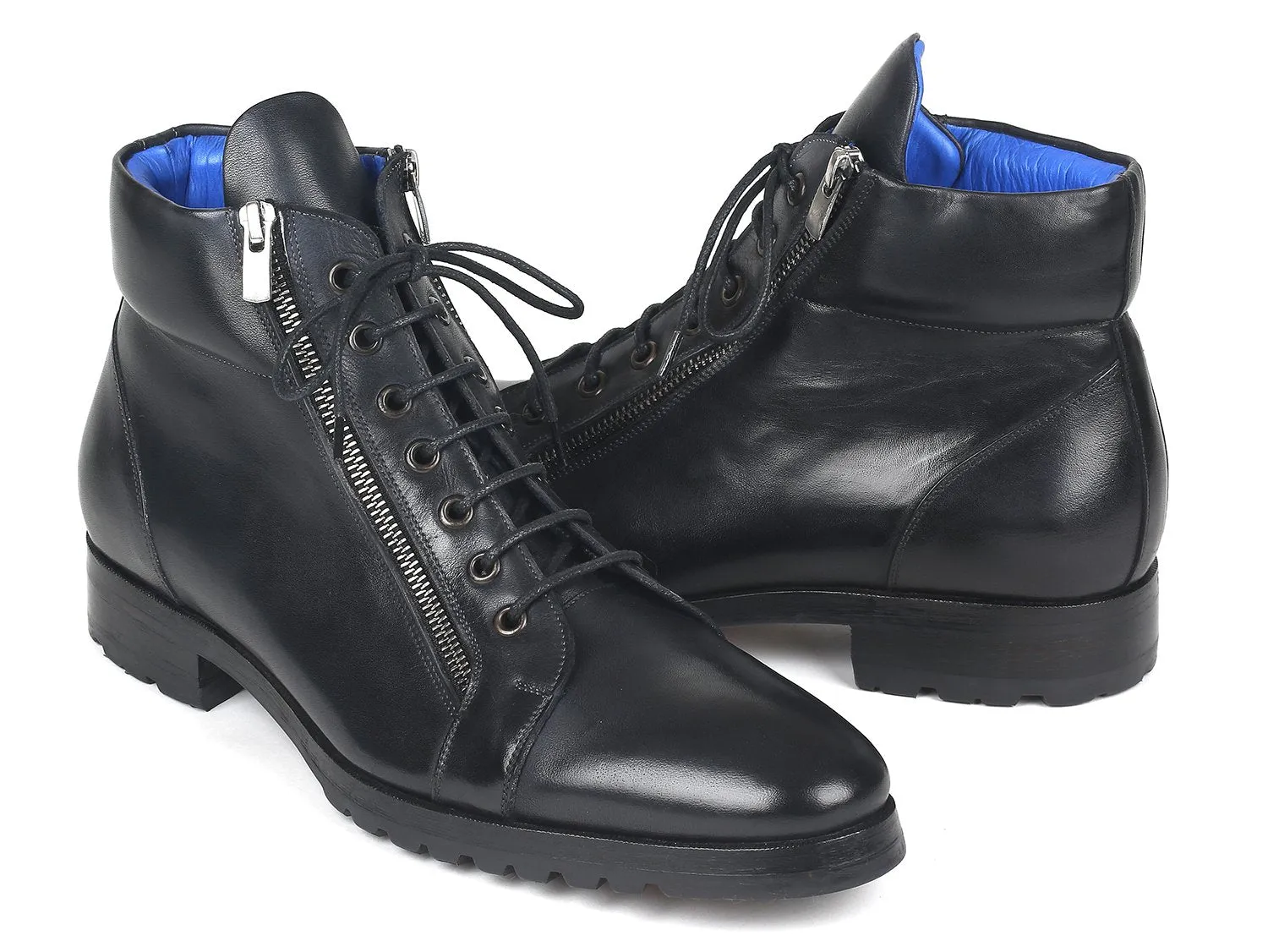 Paul Parkman Chaussures Bottes en cuir pour hommes avec fermeture éclair latérale en noir