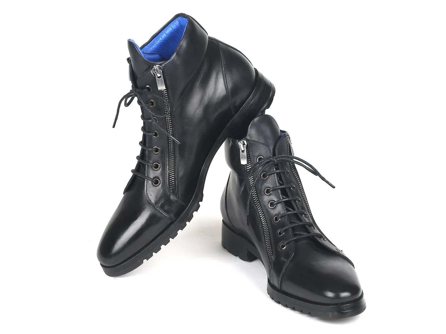 Paul Parkman Chaussures Bottes en cuir pour hommes avec fermeture éclair latérale en noir