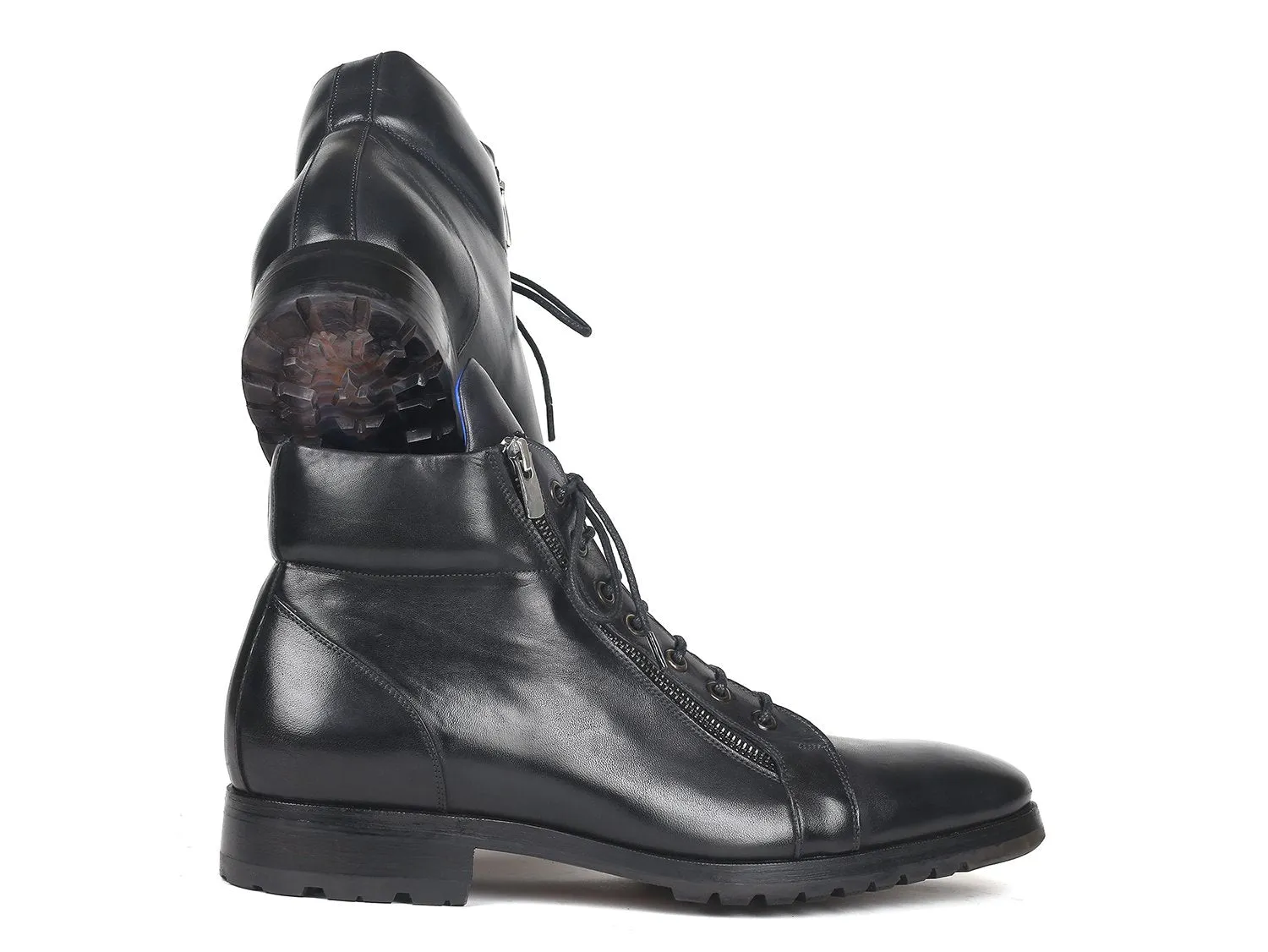 Paul Parkman Chaussures Bottes en cuir pour hommes avec fermeture éclair latérale en noir