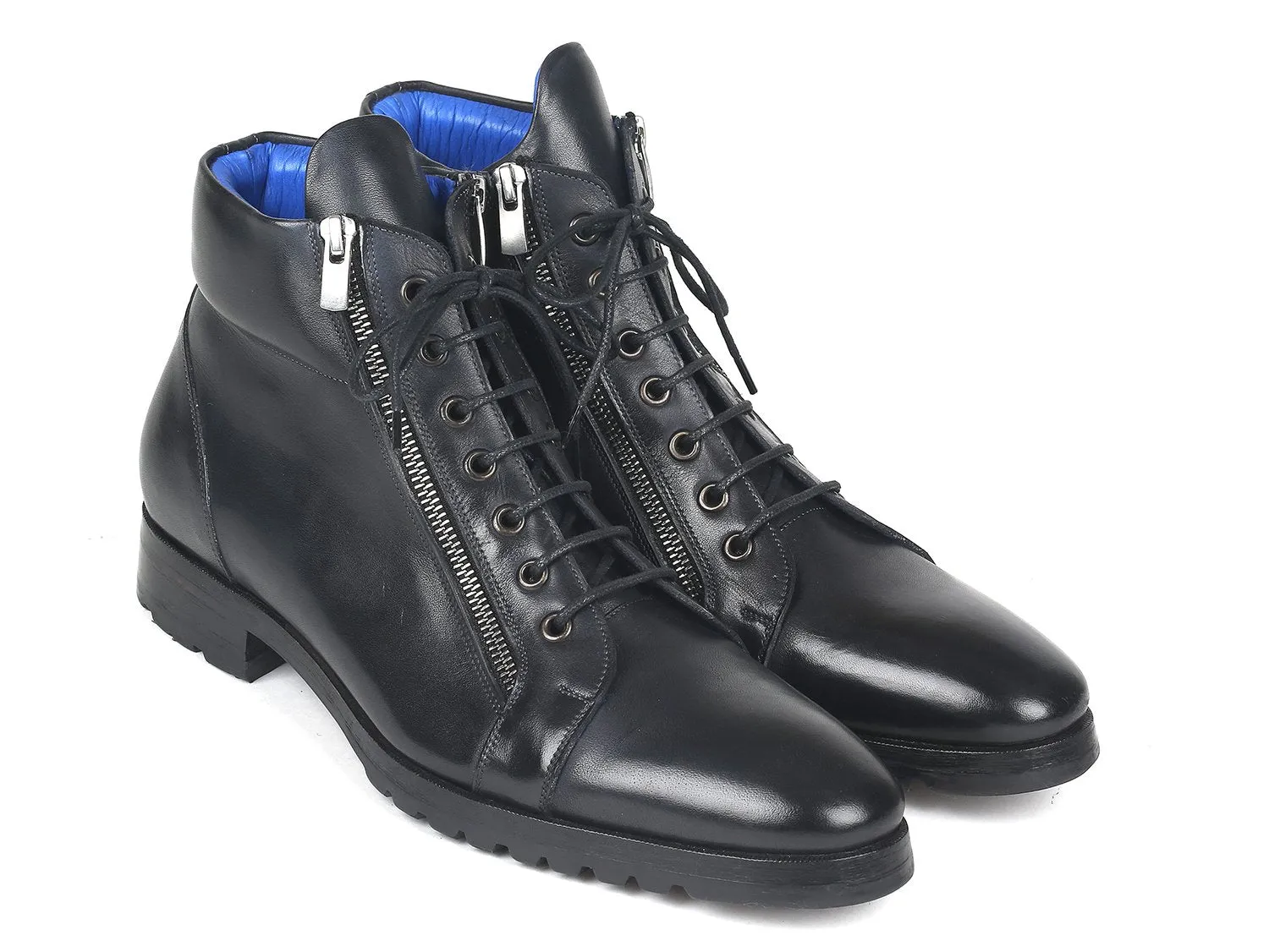 Paul Parkman Chaussures Bottes en cuir pour hommes avec fermeture éclair latérale en noir