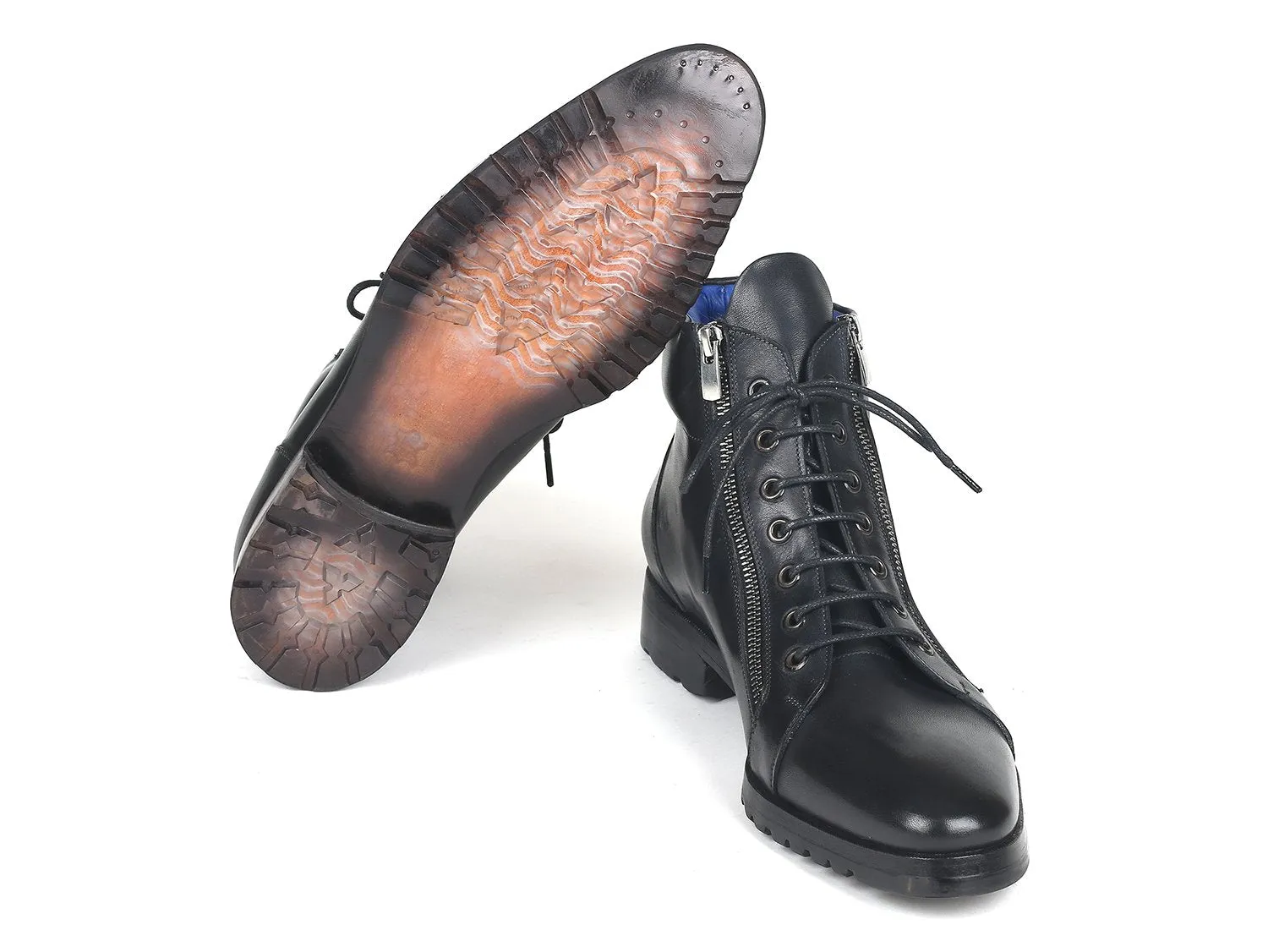 Paul Parkman Chaussures Bottes en cuir pour hommes avec fermeture éclair latérale en noir