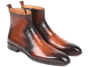 Paul Parkman Shoes Paul Parkman Men's Side Zipper Leather Boots in Brown Burnished