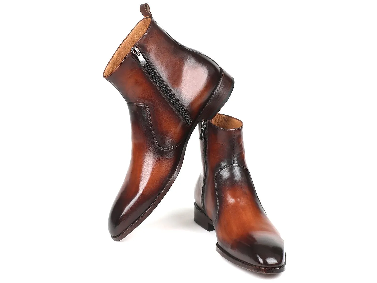 Paul Parkman Chaussures Bottes en cuir pour hommes avec fermeture éclair latérale en brun brossé