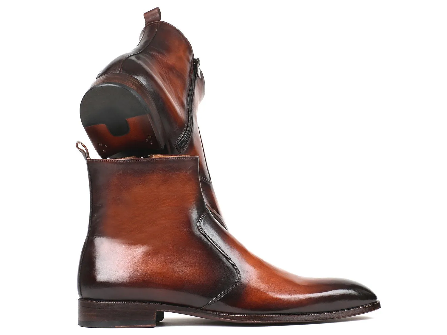 Paul Parkman Chaussures Bottes en cuir pour hommes avec fermeture éclair latérale en brun brossé