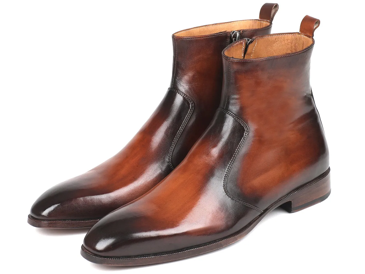 Paul Parkman Chaussures Bottes en cuir pour hommes avec fermeture éclair latérale en brun brossé