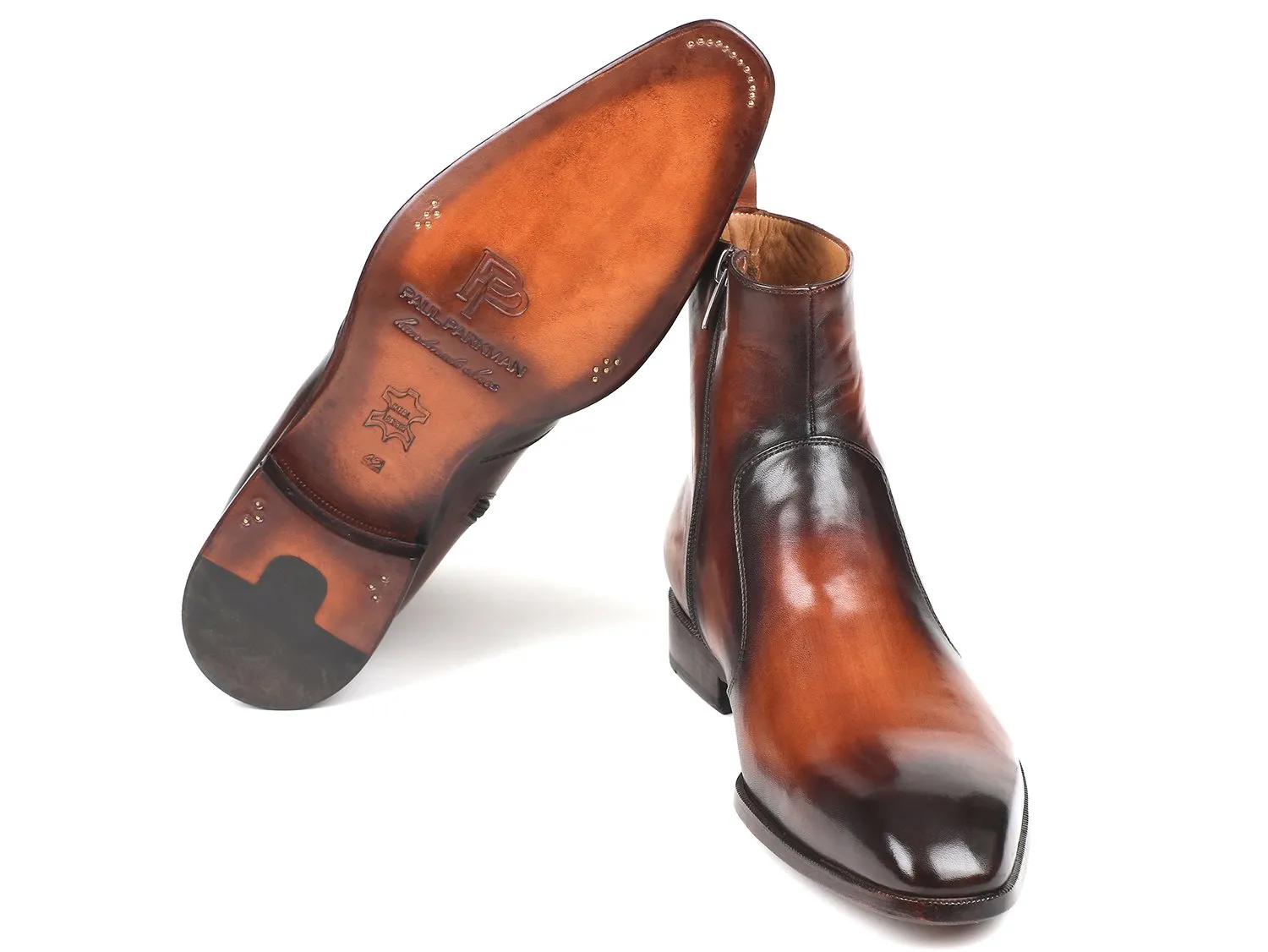 Paul Parkman Chaussures Bottes en cuir pour hommes avec fermeture éclair latérale en brun brossé