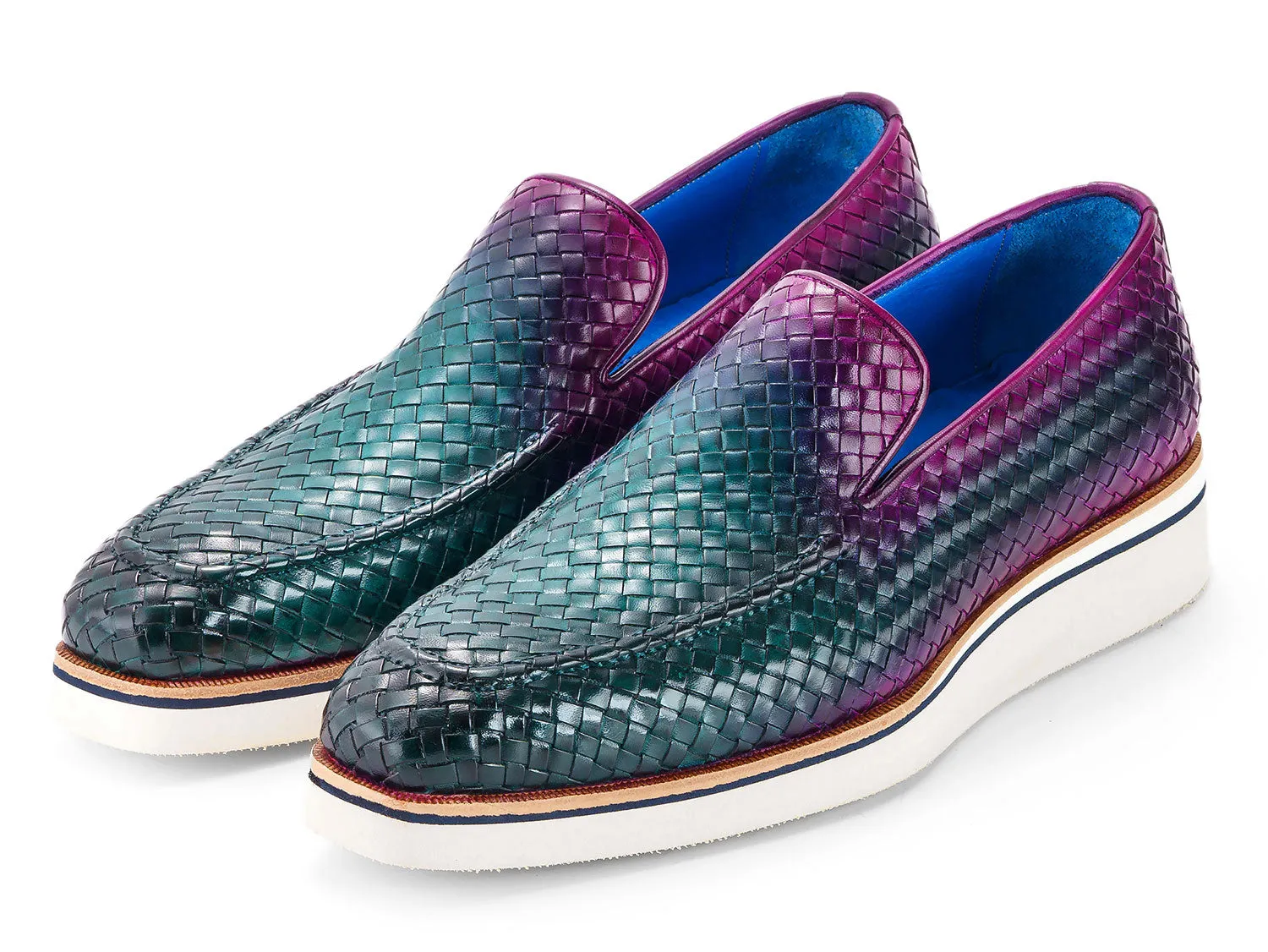 Paul Parkman Chaussures Paul Parkman Mocassins en cuir tissé décontracté élégant pour hommes en vert et violet