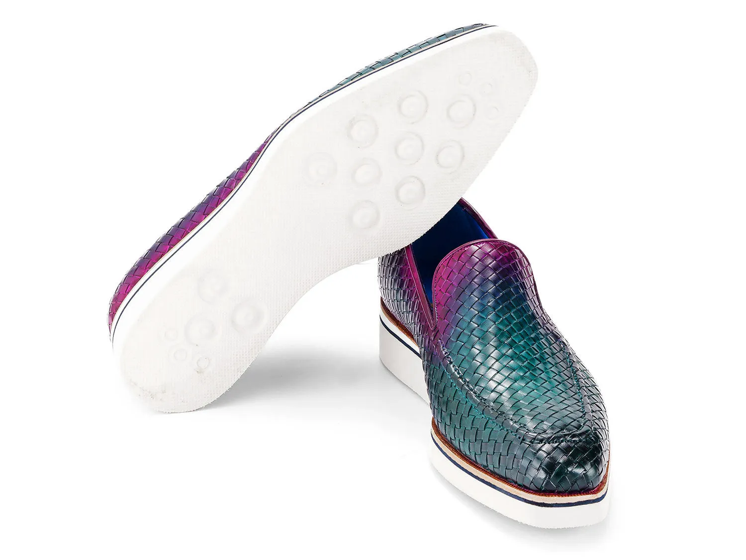 Paul Parkman Chaussures Paul Parkman Mocassins en cuir tissé décontracté élégant pour hommes en vert et violet
