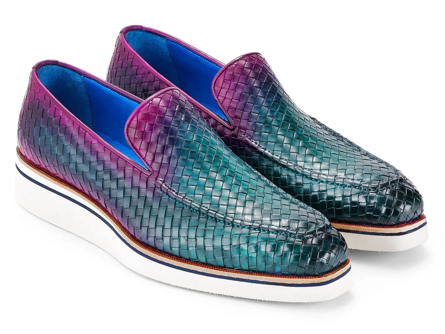 Paul Parkman Chaussures Paul Parkman Mocassins en cuir tissé décontracté élégant pour hommes en vert et violet