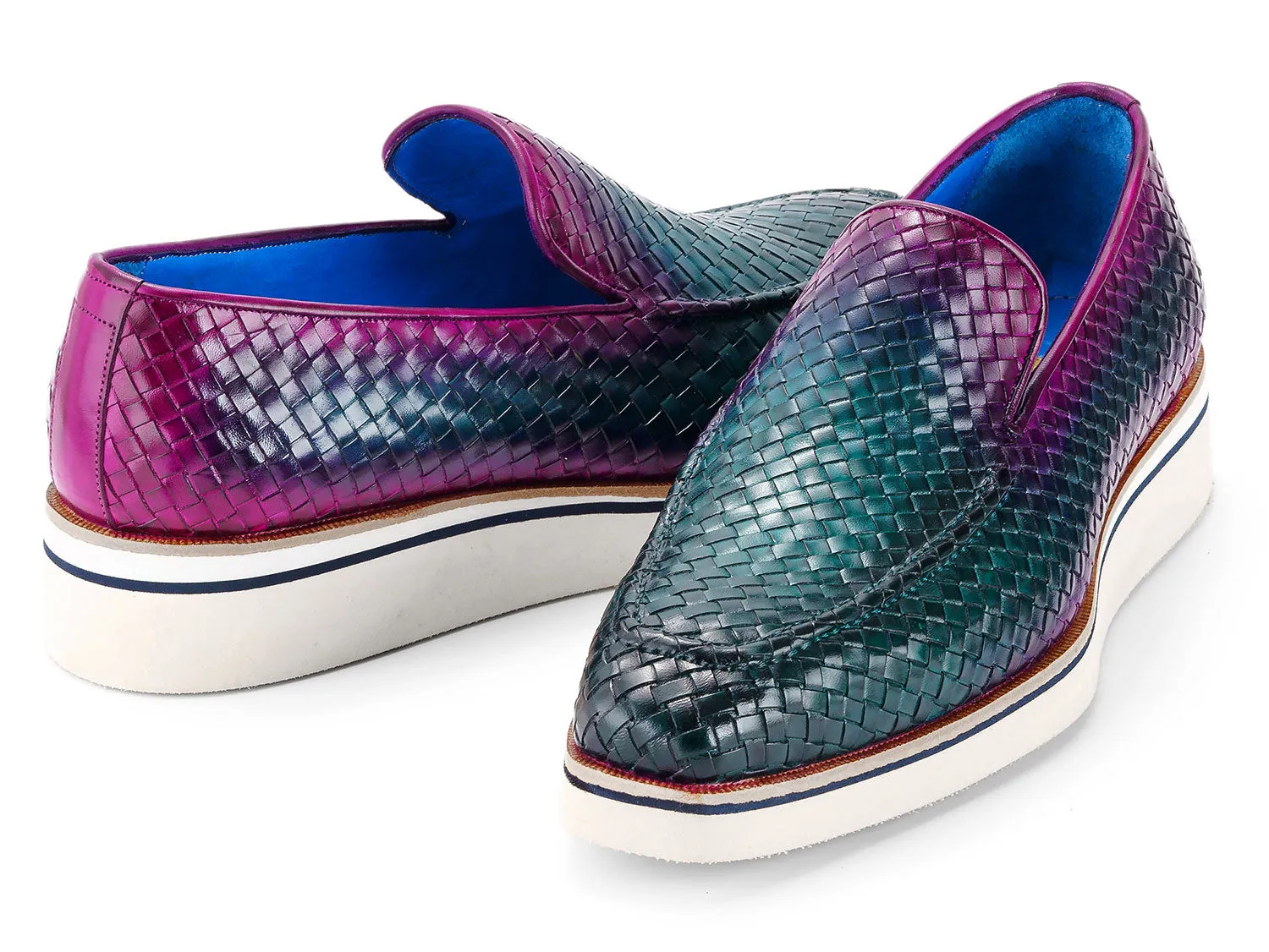 Paul Parkman Chaussures Paul Parkman Mocassins en cuir tissé décontracté élégant pour hommes en vert et violet
