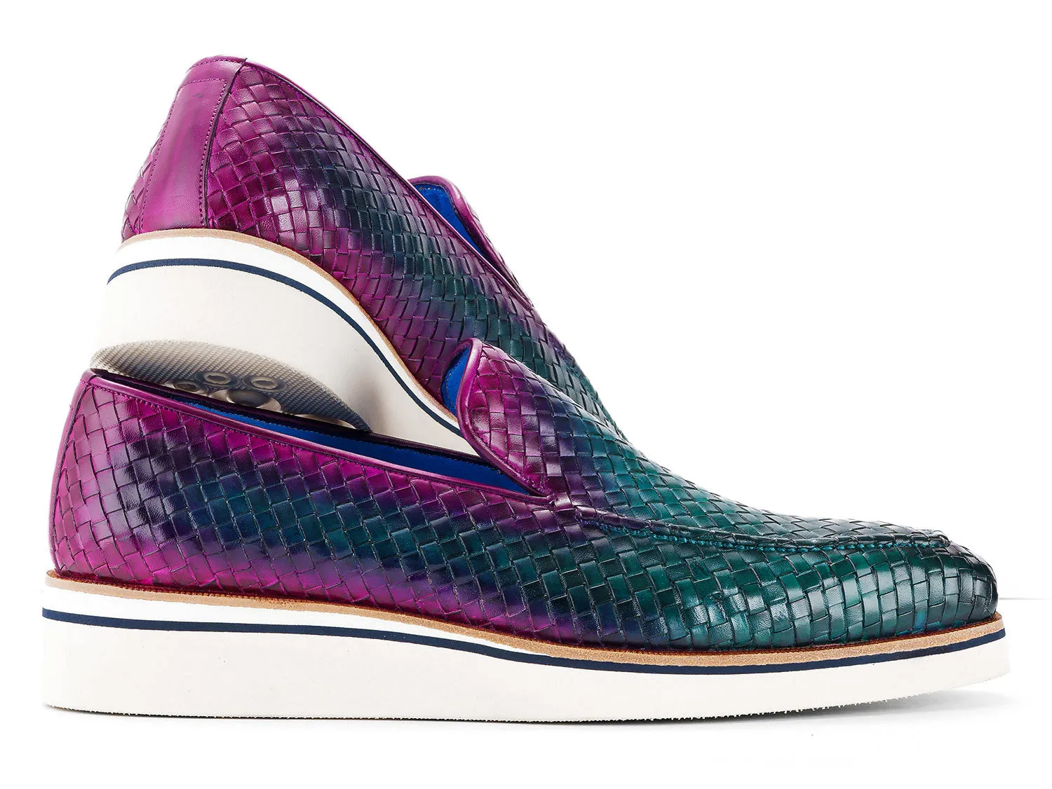 Paul Parkman Chaussures Paul Parkman Mocassins en cuir tissé décontracté élégant pour hommes en vert et violet