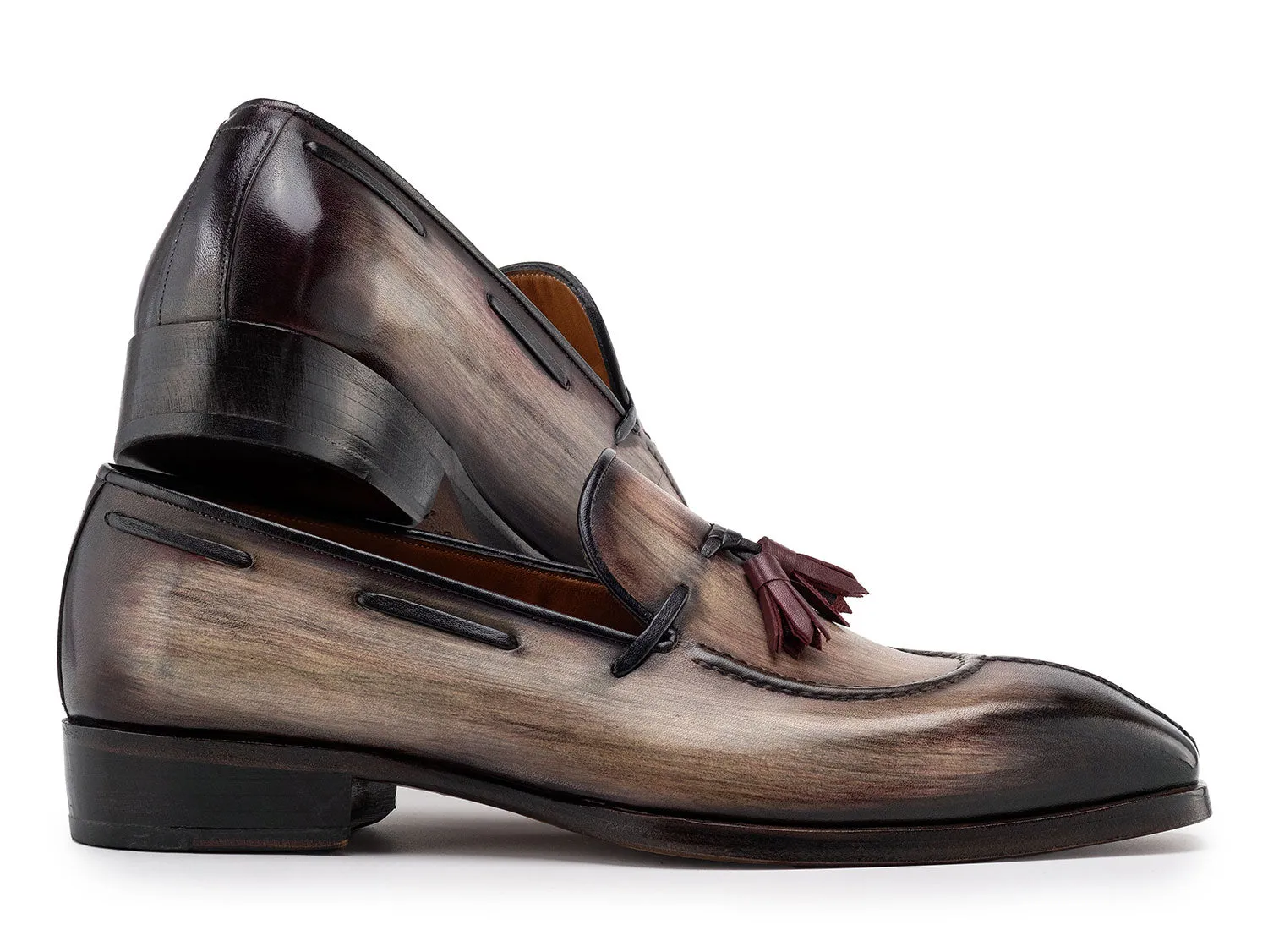 Paul Parkman Chaussures Paul Parkman Mocassins à Pompons en Cuir Patiné avec Embout Fendu pour Hommes en Marron