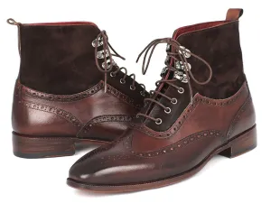 Paul Parkman Shoes Paul Parkman Men's Suede & Leather Wingtip Boots in Brown