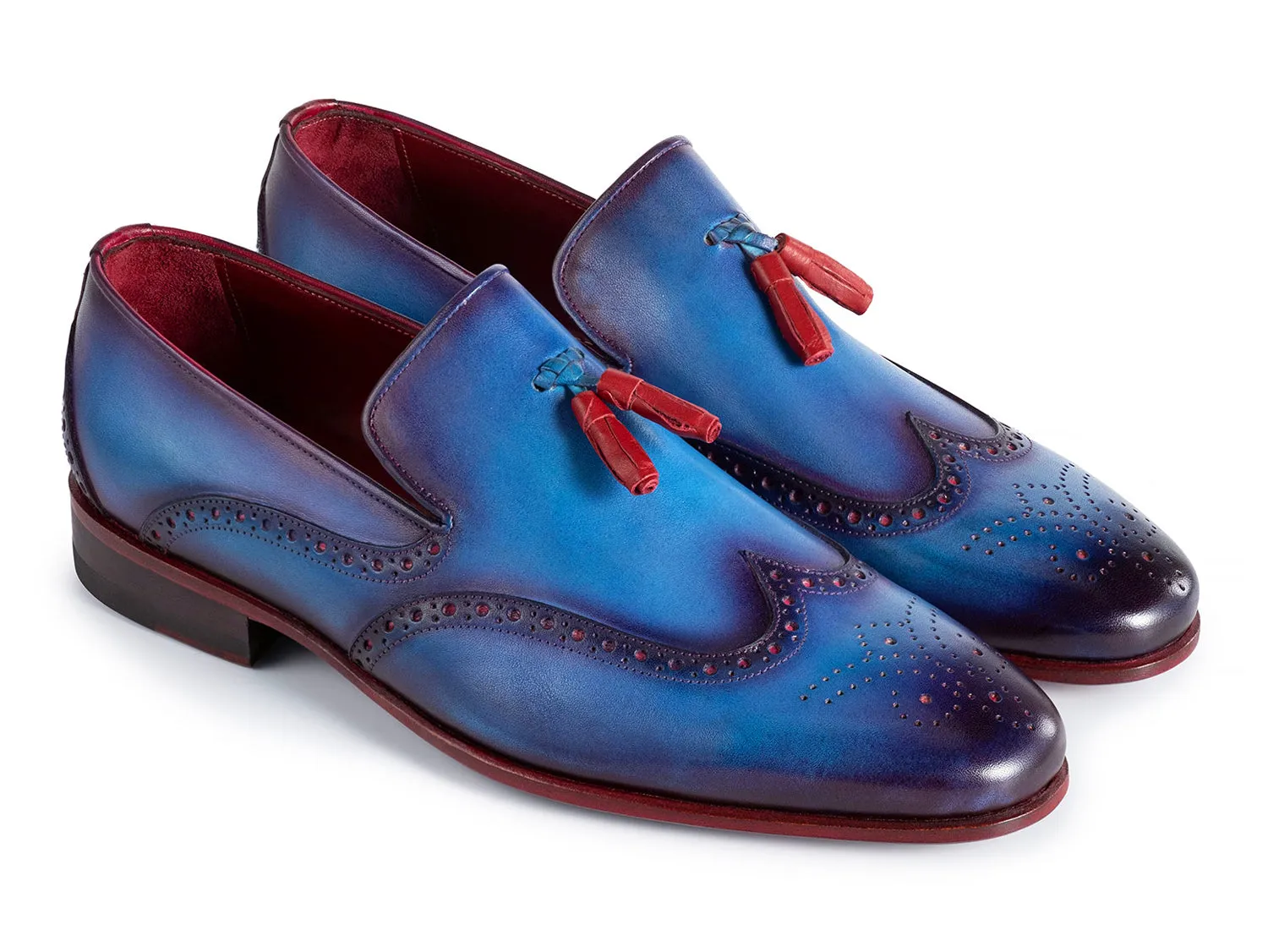 Paul Parkman Chaussures Paul Parkman Mocassins à glands en cuir à bout effilé pour hommes en bleu