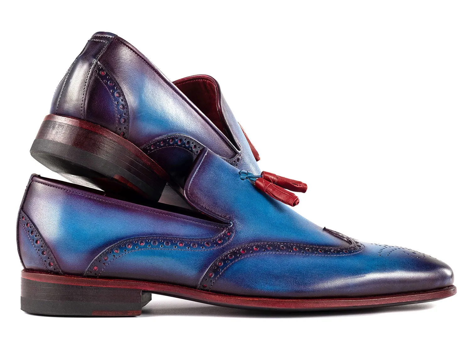Paul Parkman Chaussures Paul Parkman Mocassins à glands en cuir à bout effilé pour hommes en bleu