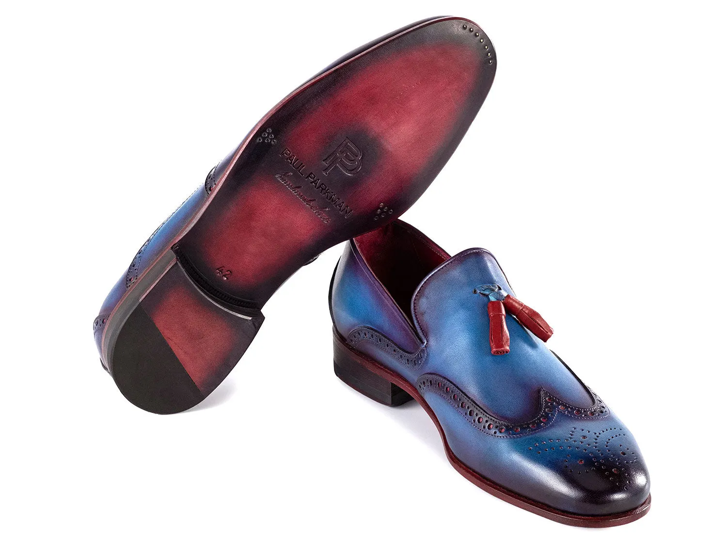 Paul Parkman Chaussures Paul Parkman Mocassins à glands en cuir à bout effilé pour hommes en bleu