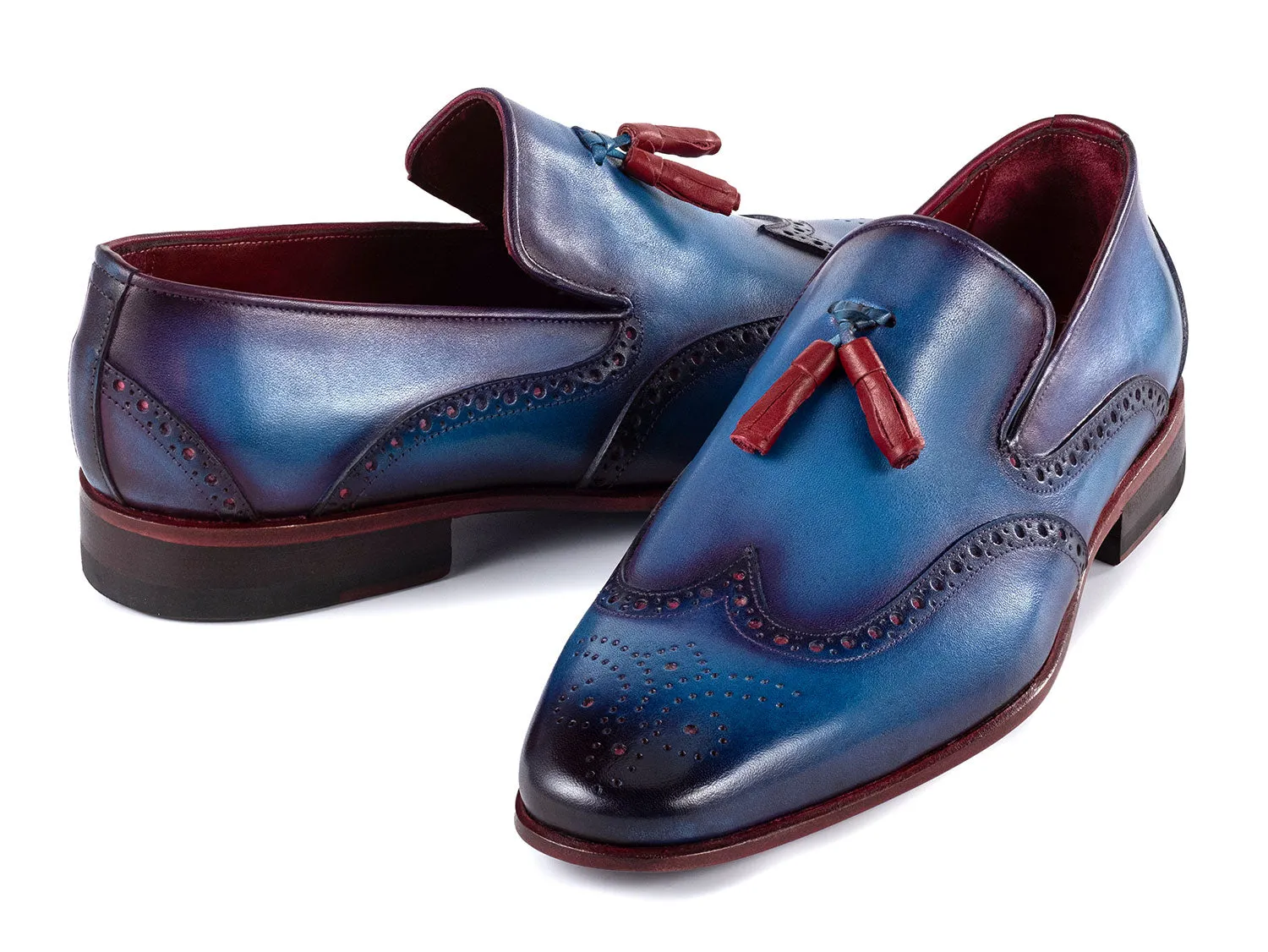 Paul Parkman Chaussures Paul Parkman Mocassins à glands en cuir à bout effilé pour hommes en bleu