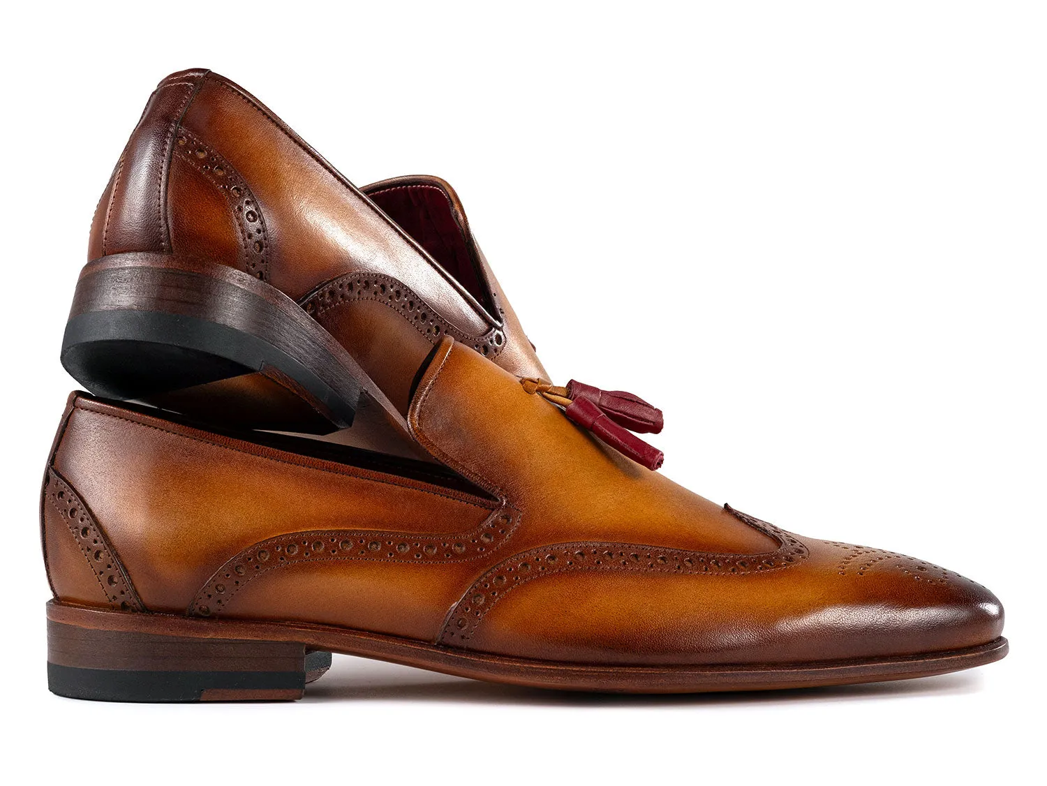 Paul Parkman Chaussures Paul Parkman Mocassins à glands en cuir à bout effilé pour hommes en marron