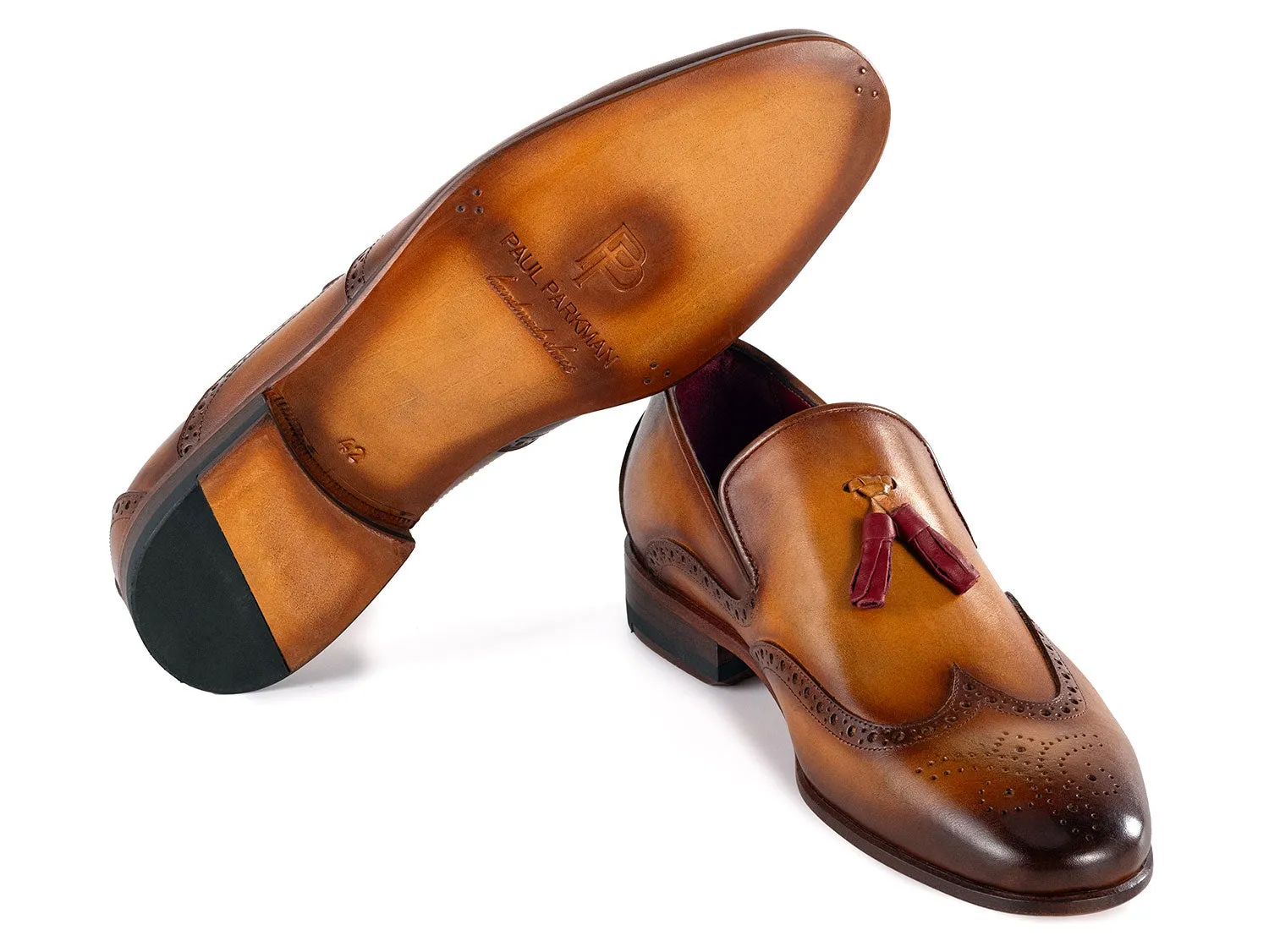 Paul Parkman Chaussures Paul Parkman Mocassins à glands en cuir à bout effilé pour hommes en marron