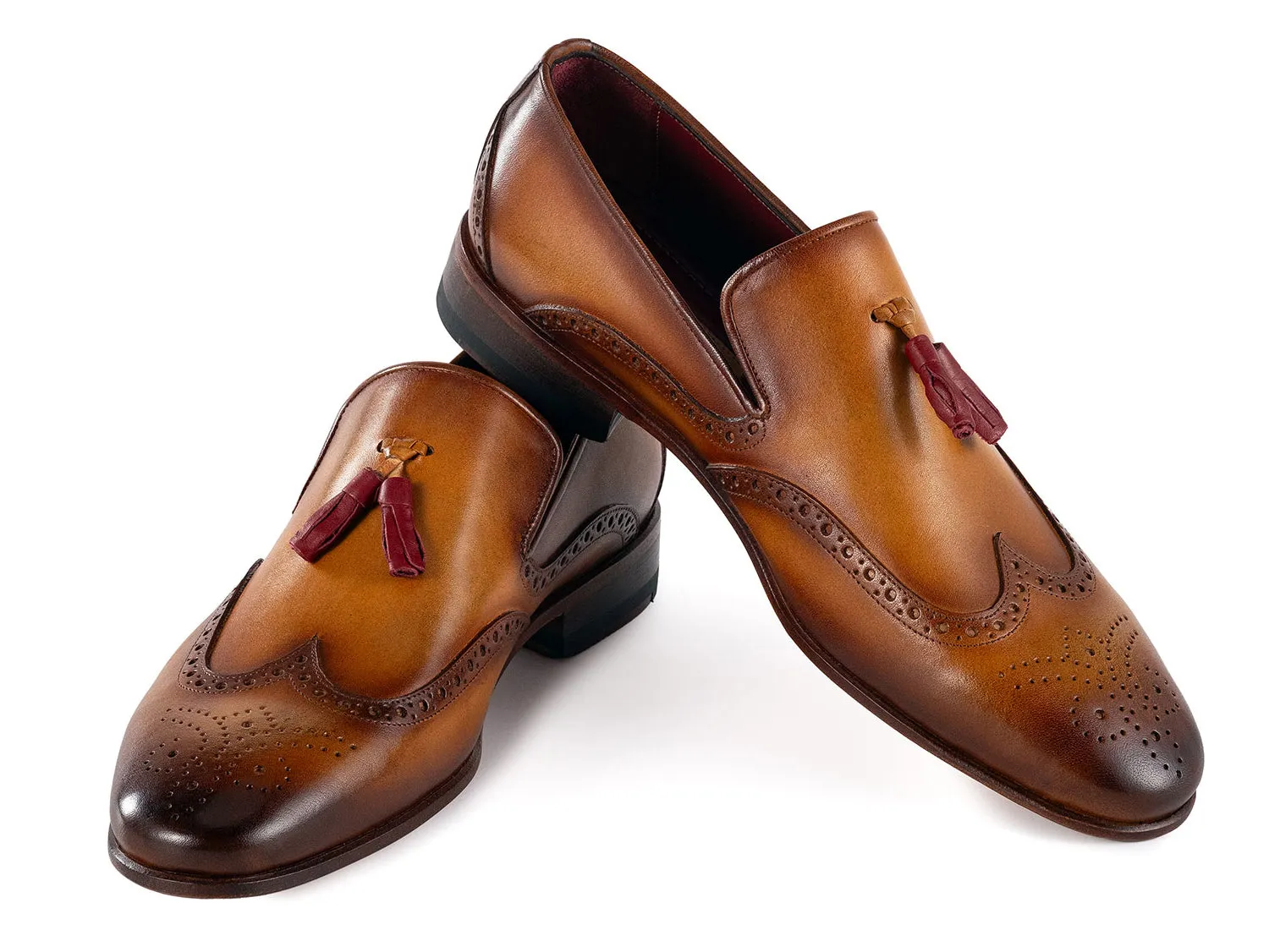 Paul Parkman Chaussures Paul Parkman Mocassins à glands en cuir à bout effilé pour hommes en marron