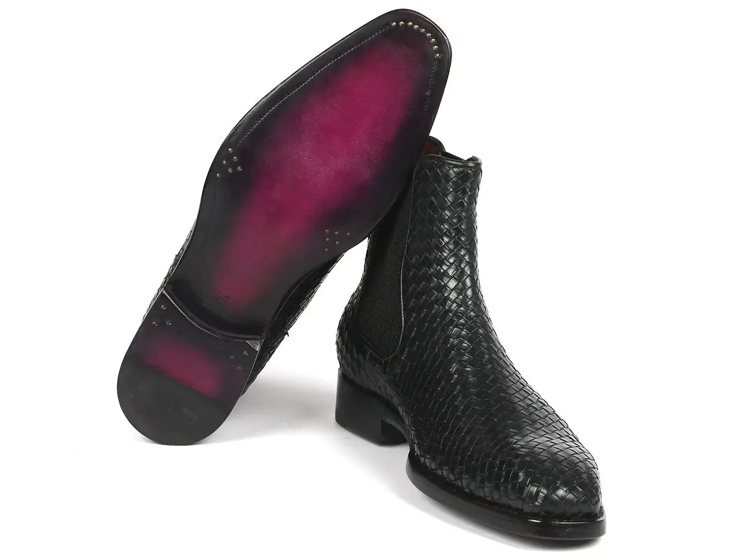Paul Parkman Chaussures Bottes Chelsea en Cuir Tressé pour Homme en Noir