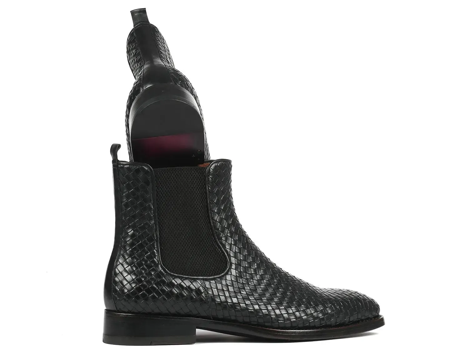 Paul Parkman Chaussures Bottes Chelsea en Cuir Tressé pour Homme en Noir