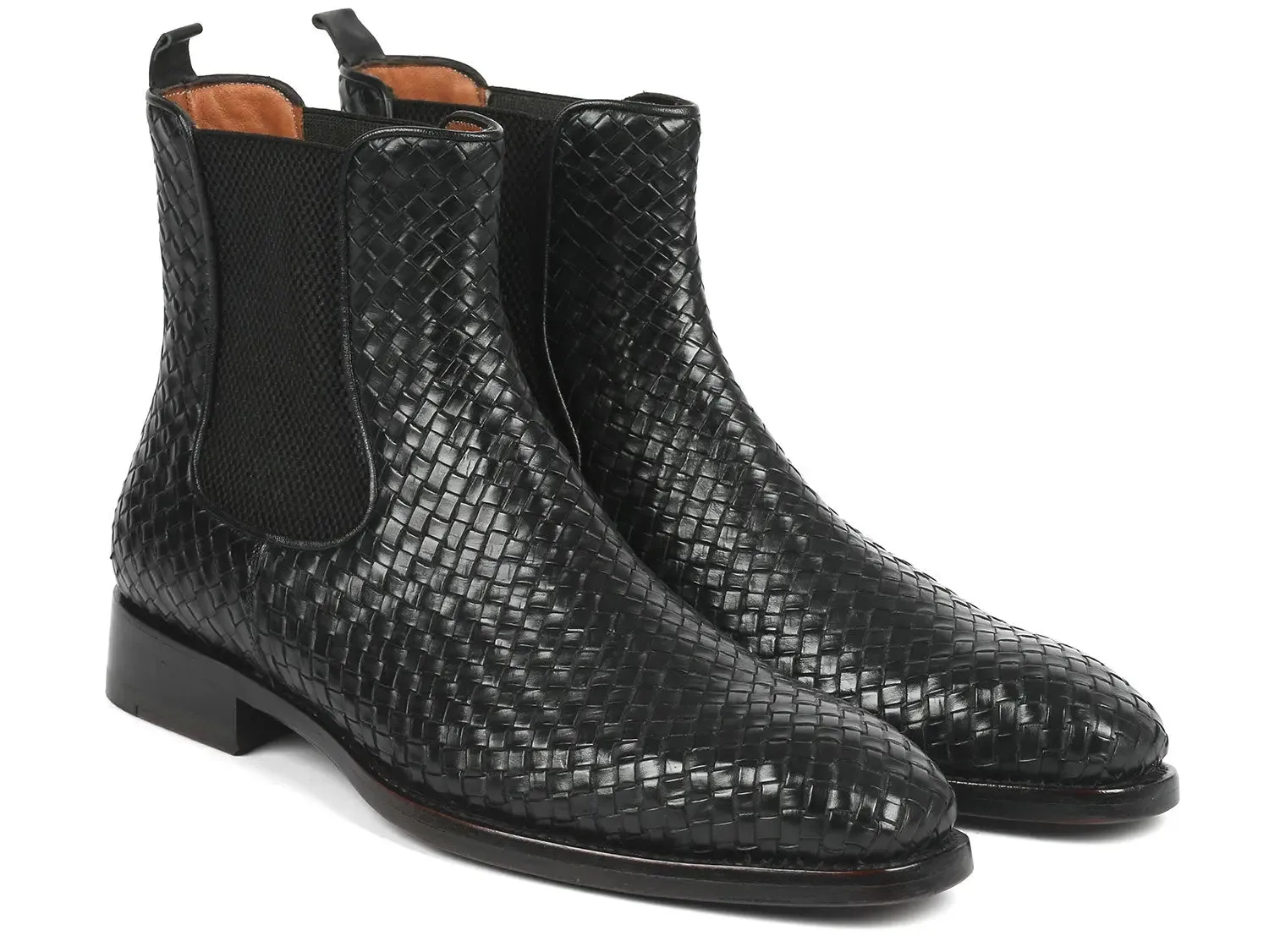 Paul Parkman Chaussures Bottes Chelsea en Cuir Tressé pour Homme en Noir