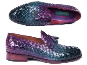 Paul Parkman Shoes Paul Parkman Men's Woven Leather Tassel Loafers in Multicolor
