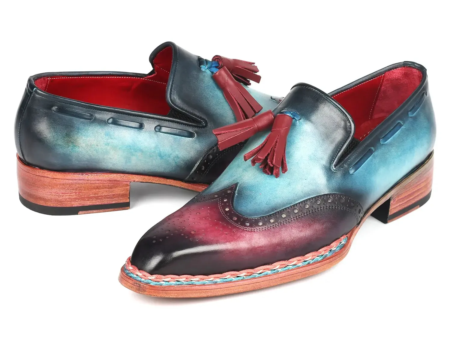 Paul Parkman Chaussures Paul Parkman Loafers à gland avec couture norvégienne en bleu et violet