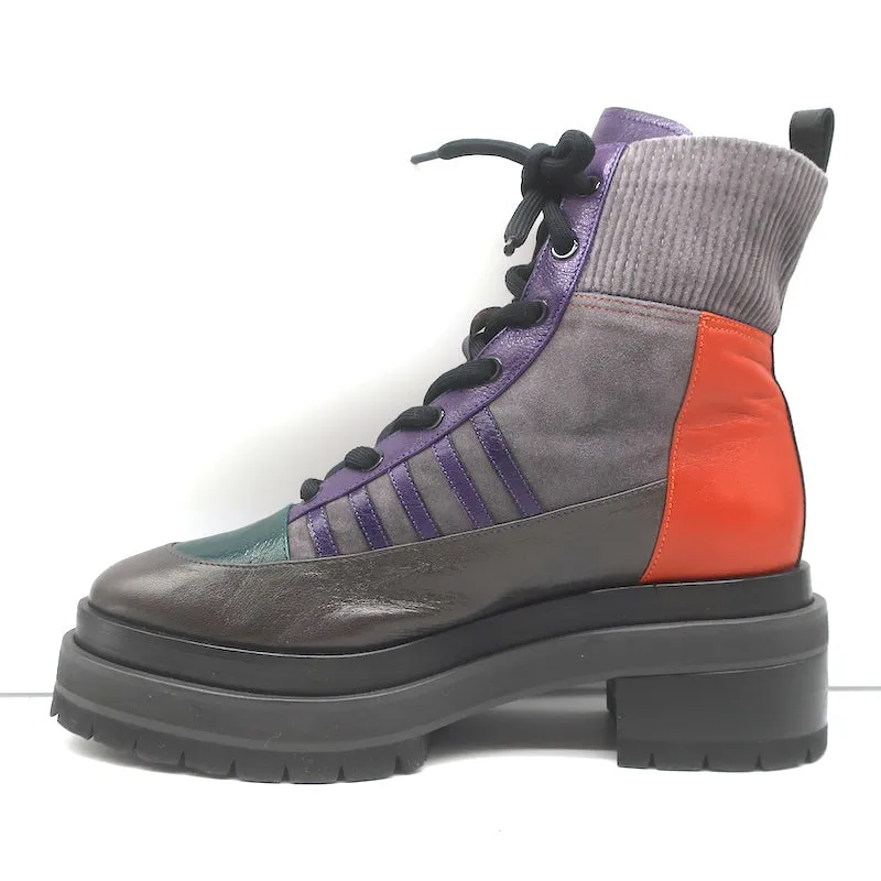 Bottes à lacets plateforme Pierre Hardy Nevada en daim gris et cuir taille 41