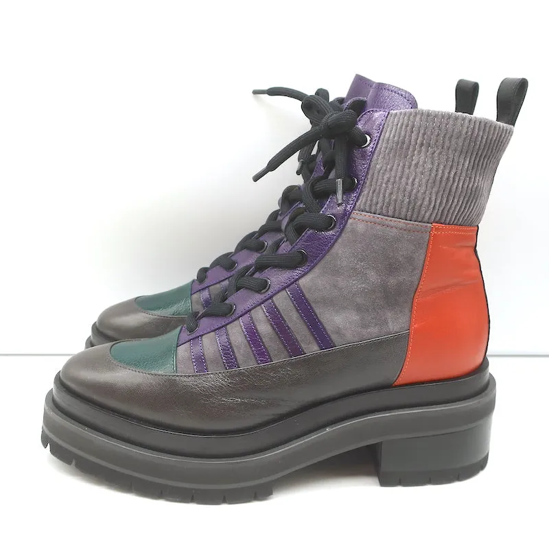 Bottes à lacets plateforme Pierre Hardy Nevada en daim gris et cuir taille 41