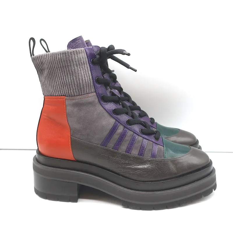 Bottes à lacets plateforme Pierre Hardy Nevada en daim gris et cuir taille 41