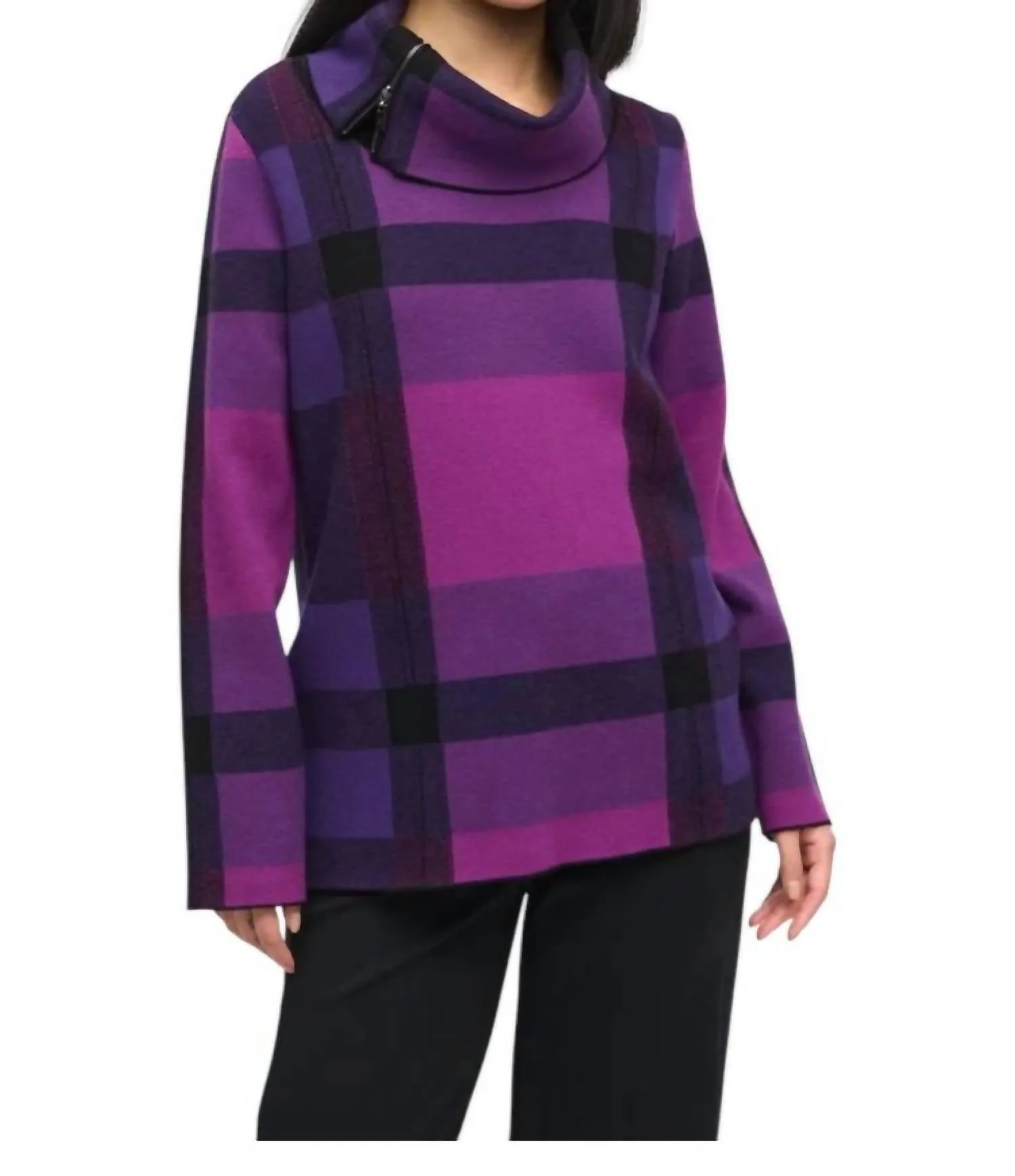 Pull à col ras du cou en jacquard à motifs, couleur Impératrice/mystique/noir